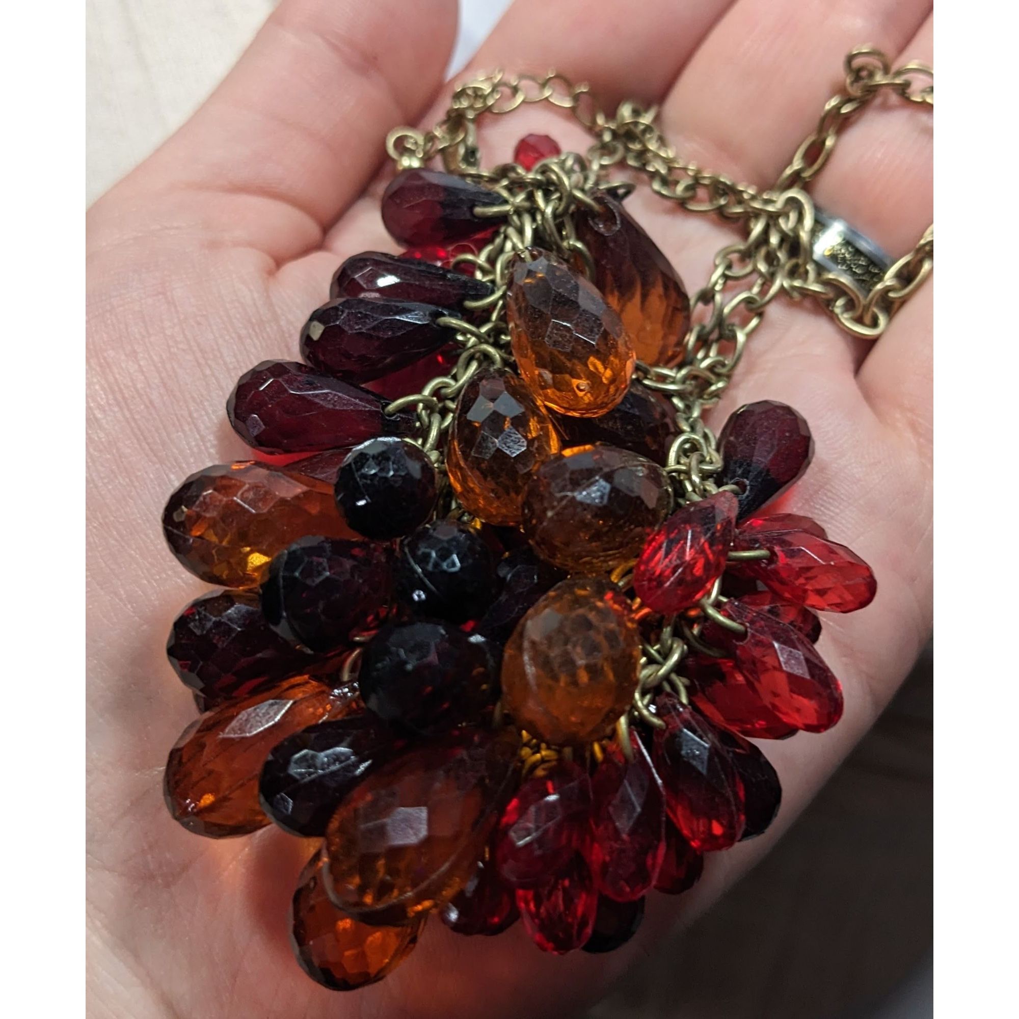 Other Funky Red And Orange Clustered Faceted Gem Necklace Size ONE SIZE - 3 Thumbnail