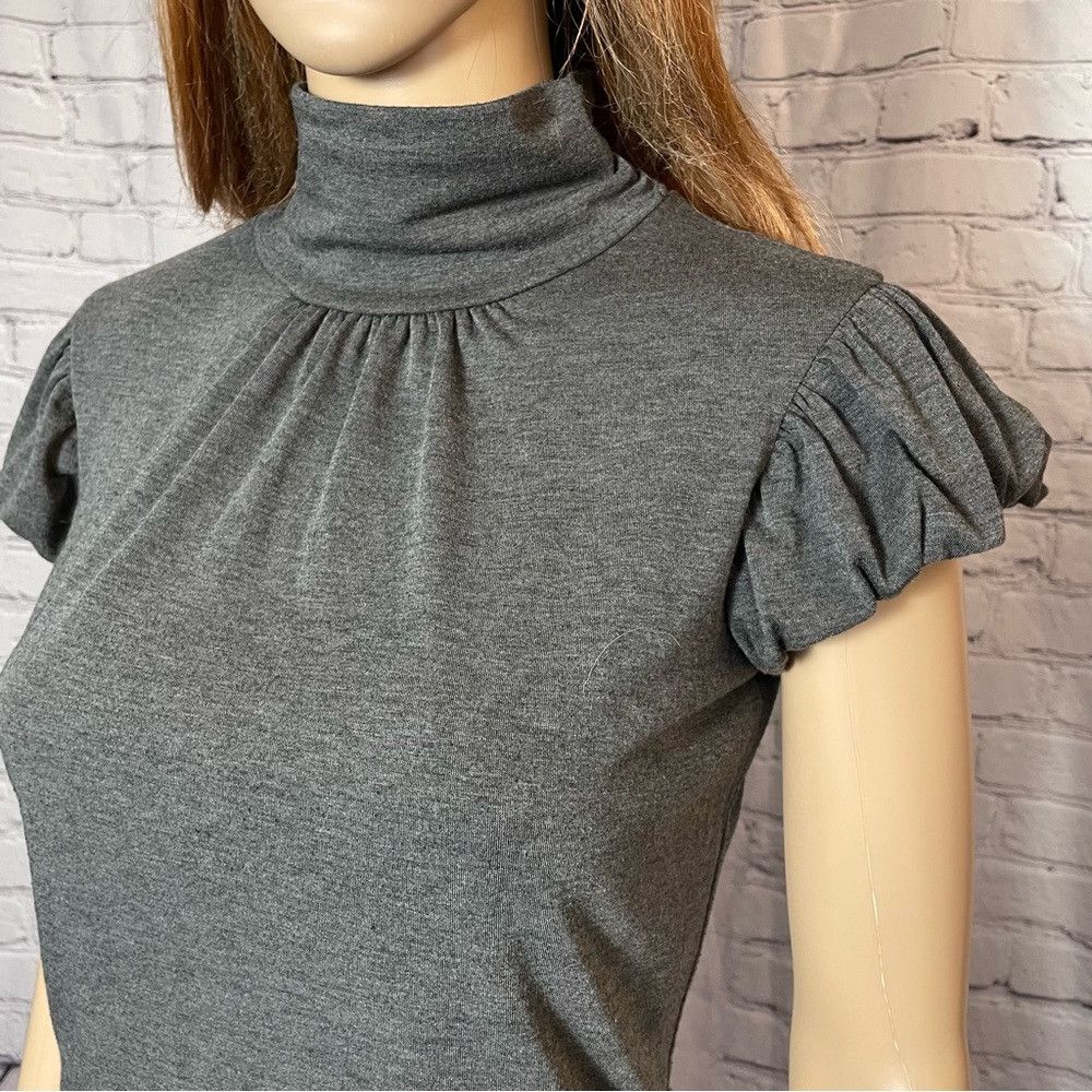 Other Aqua Grey Knit Short Puff Sleeve High Neck Top Size L Runs Size M / US 6-8 / IT 42-44 - 3 Thumbnail