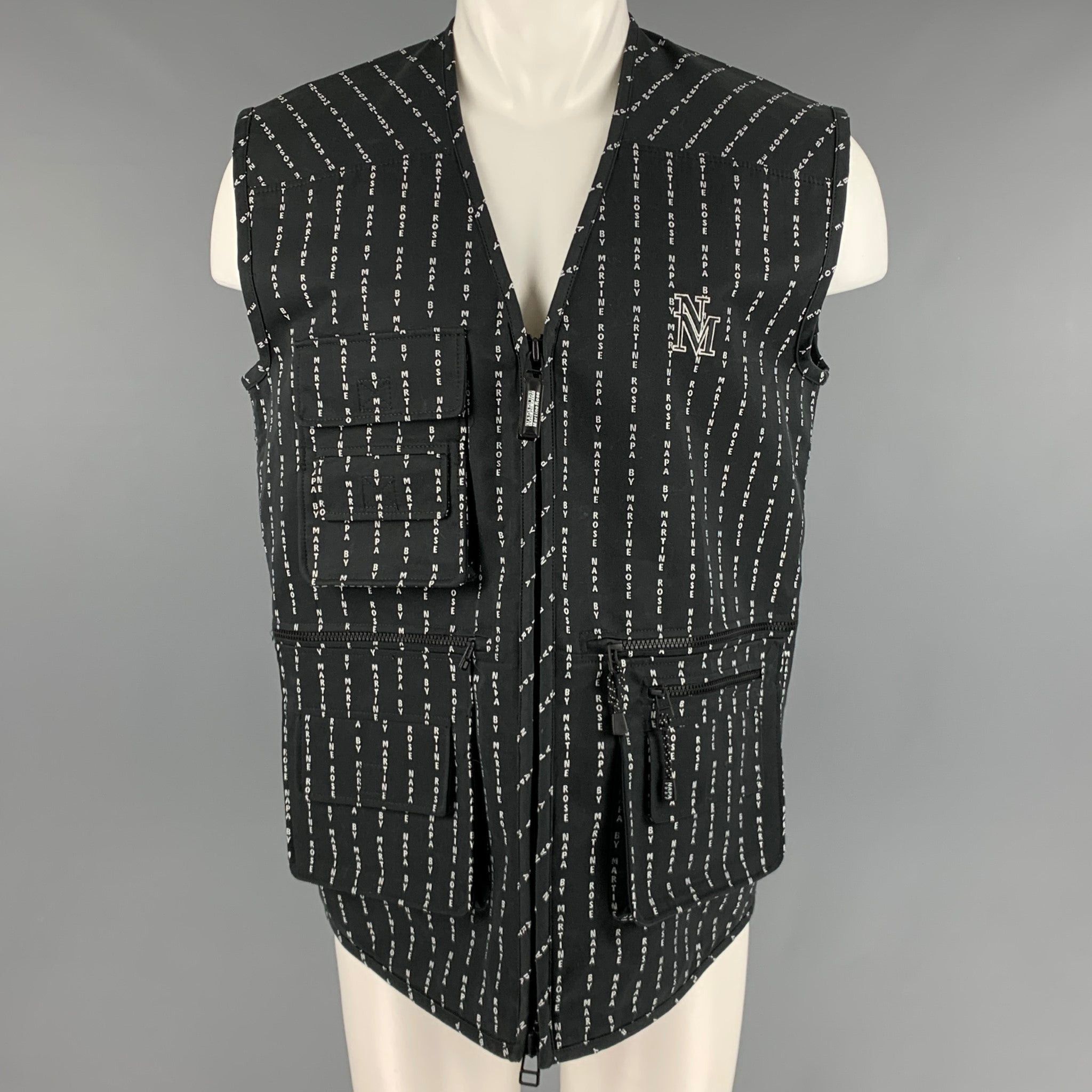 image of Napapijri Black White Logo Cotton Polyamide Utility Vest, Men's (Size Small)