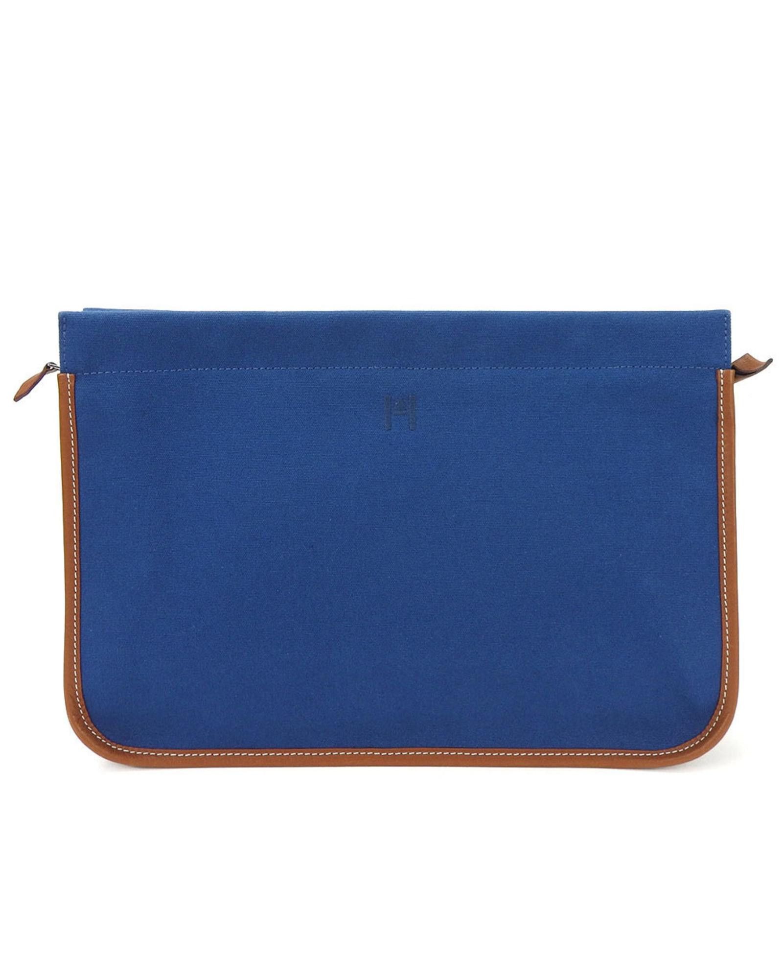 image of Hermes Canvas Leather Clutch Bag in Blue, Women's