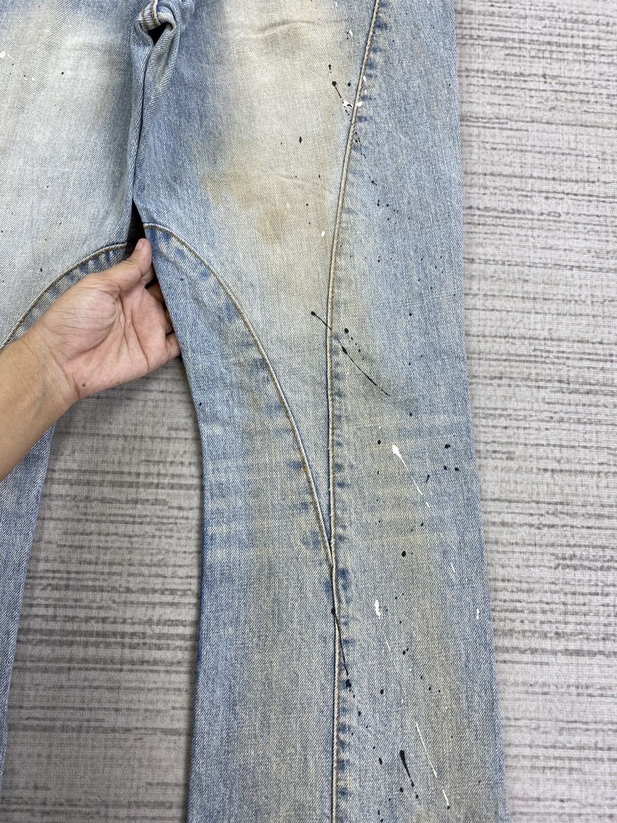 Schlussel × Vintage Vintage Flared Schlussel Distressed Blue Denim Pants Size 32" / US 10 / IT 46 - 13 Thumbnail
