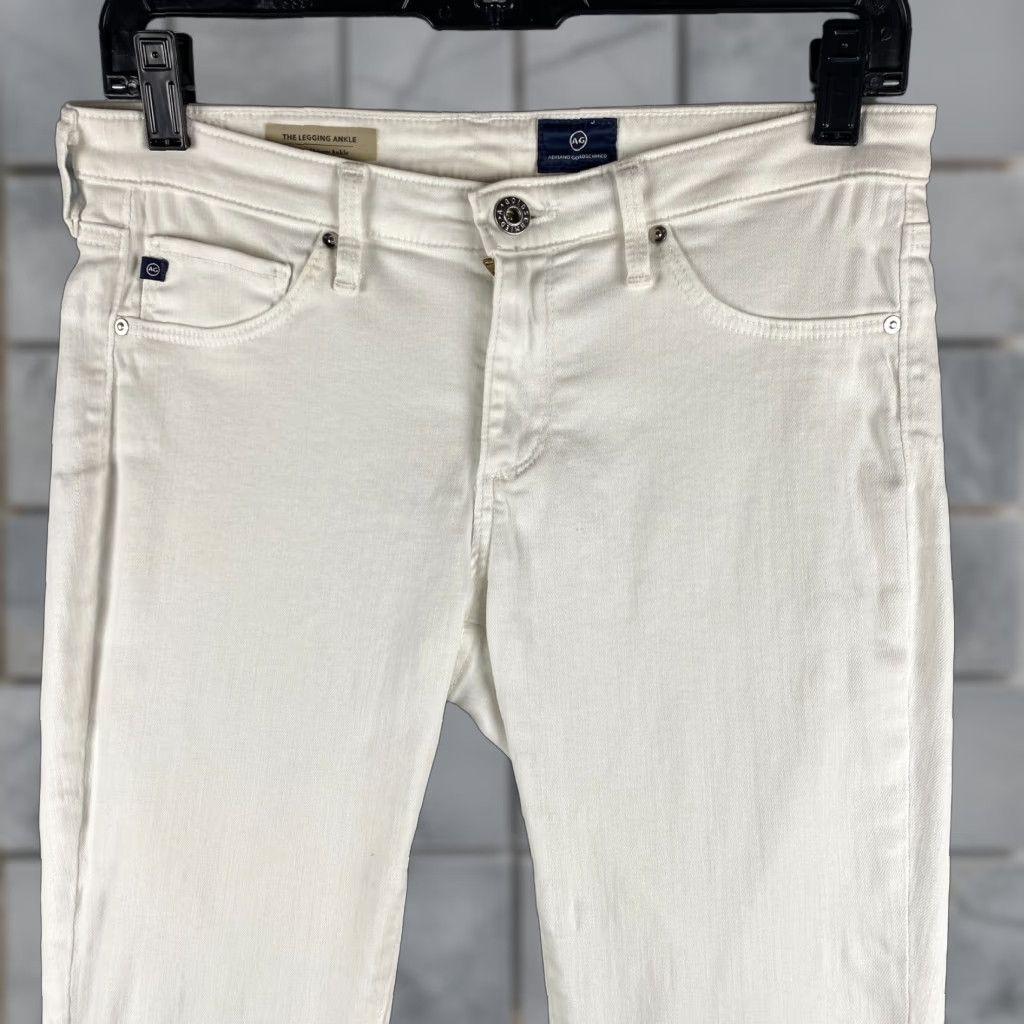 Vintage AG Adriano Goldschmied Jeans Womens 28 R The Legging Super Skinny White Denim Distressed 5-Pocket Zip Slim Fit Modern USA Womens Size 28" / US 6 / IT 42 - 1 Thumbnail