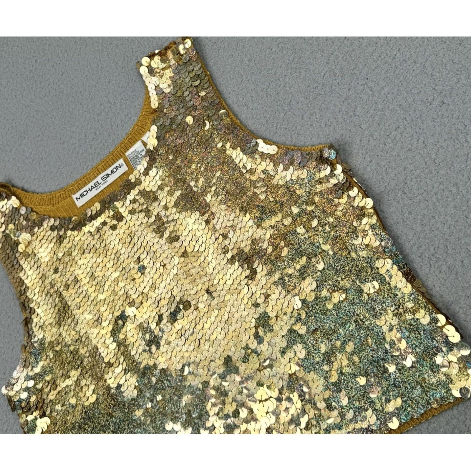 Vintage Michael Simon Tank Size S Gold Sequins Fully Embellished Totally Covered Party 90s Womens, Women's — image 3 of 6