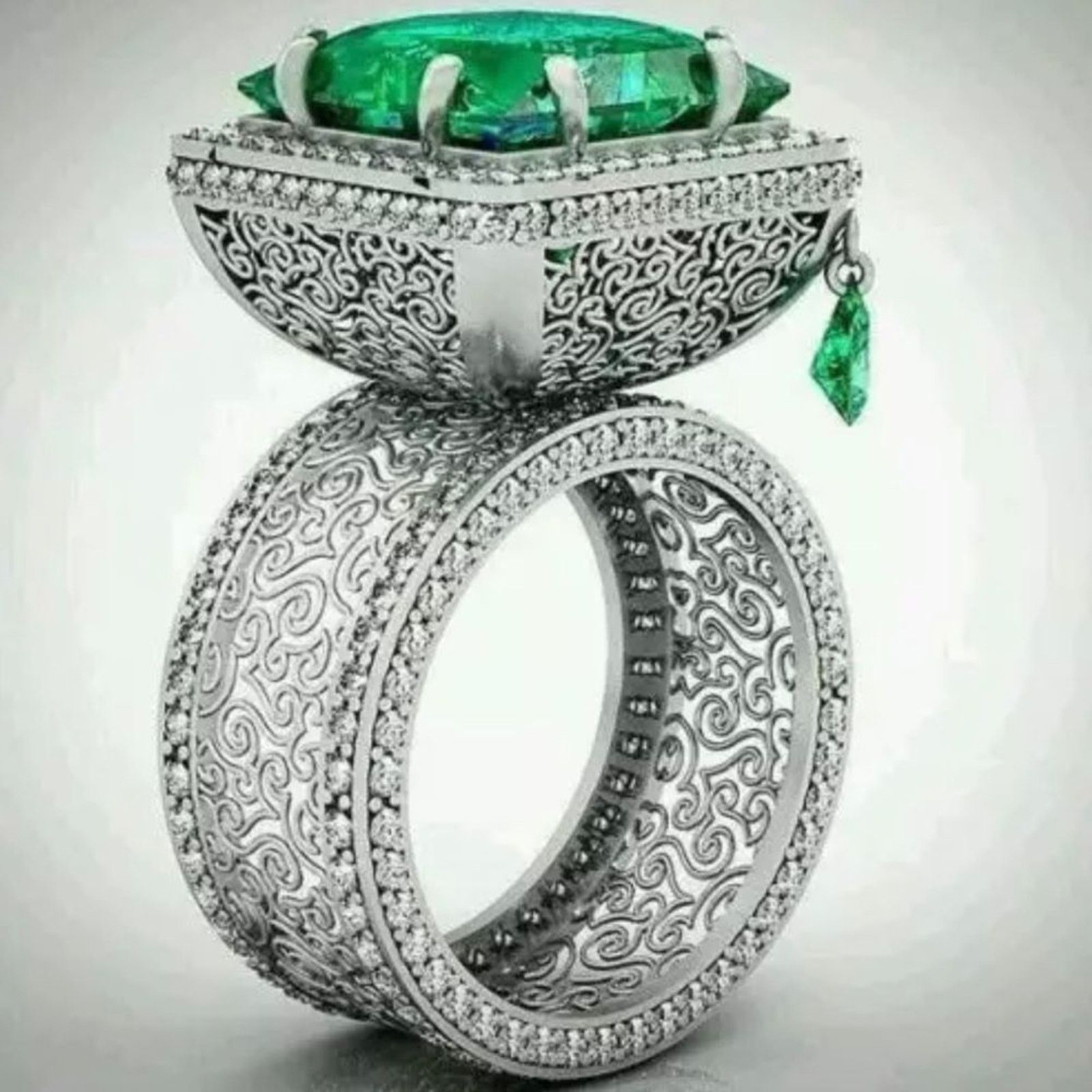 Other Big Large Green Stone Women’s Luxury Ring Size 7 Size ONE SIZE - 1 Thumbnail