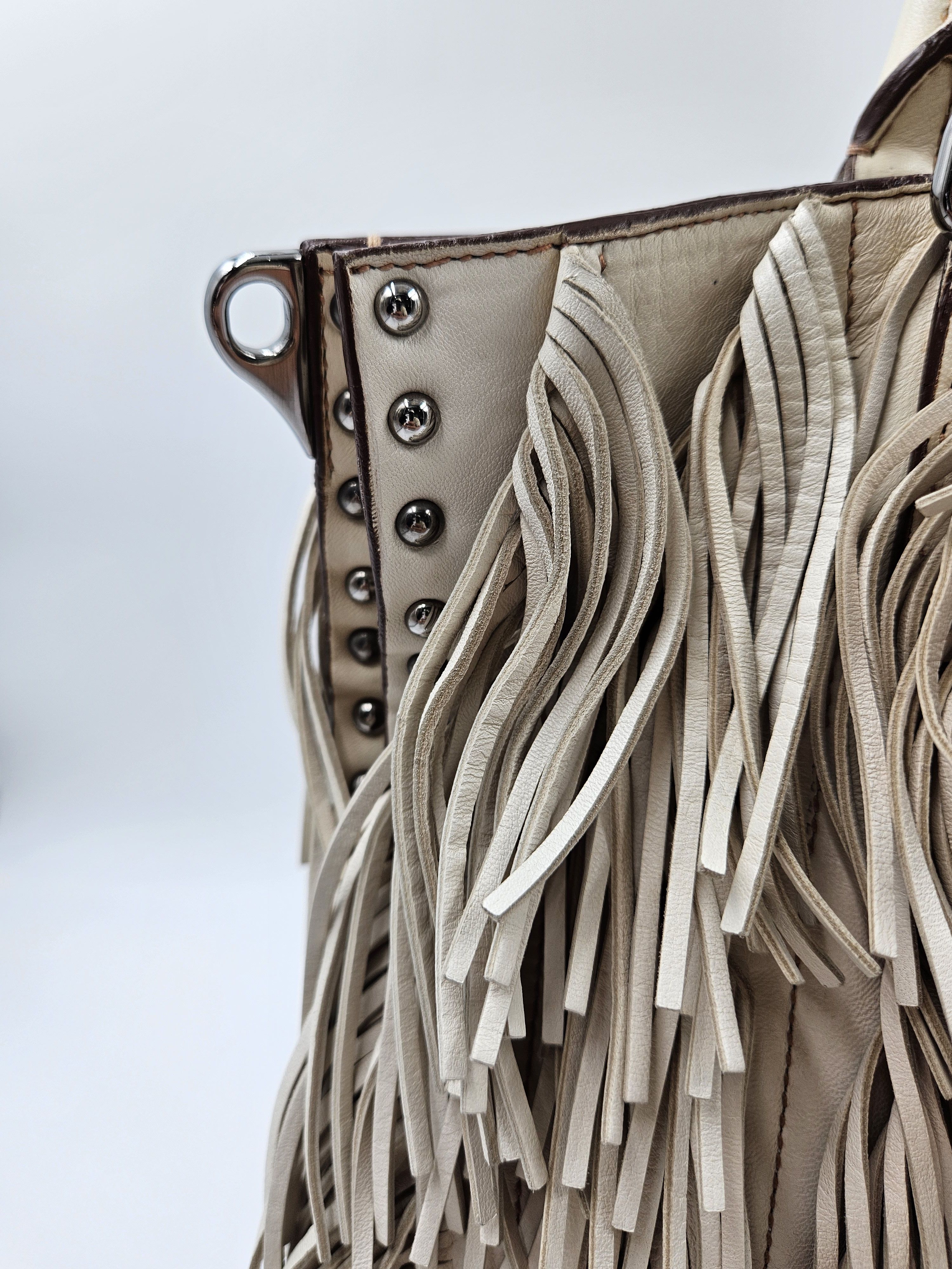 Prada Beige Nappa Fringe Tote Bag Size ONE SIZE - 6 Thumbnail