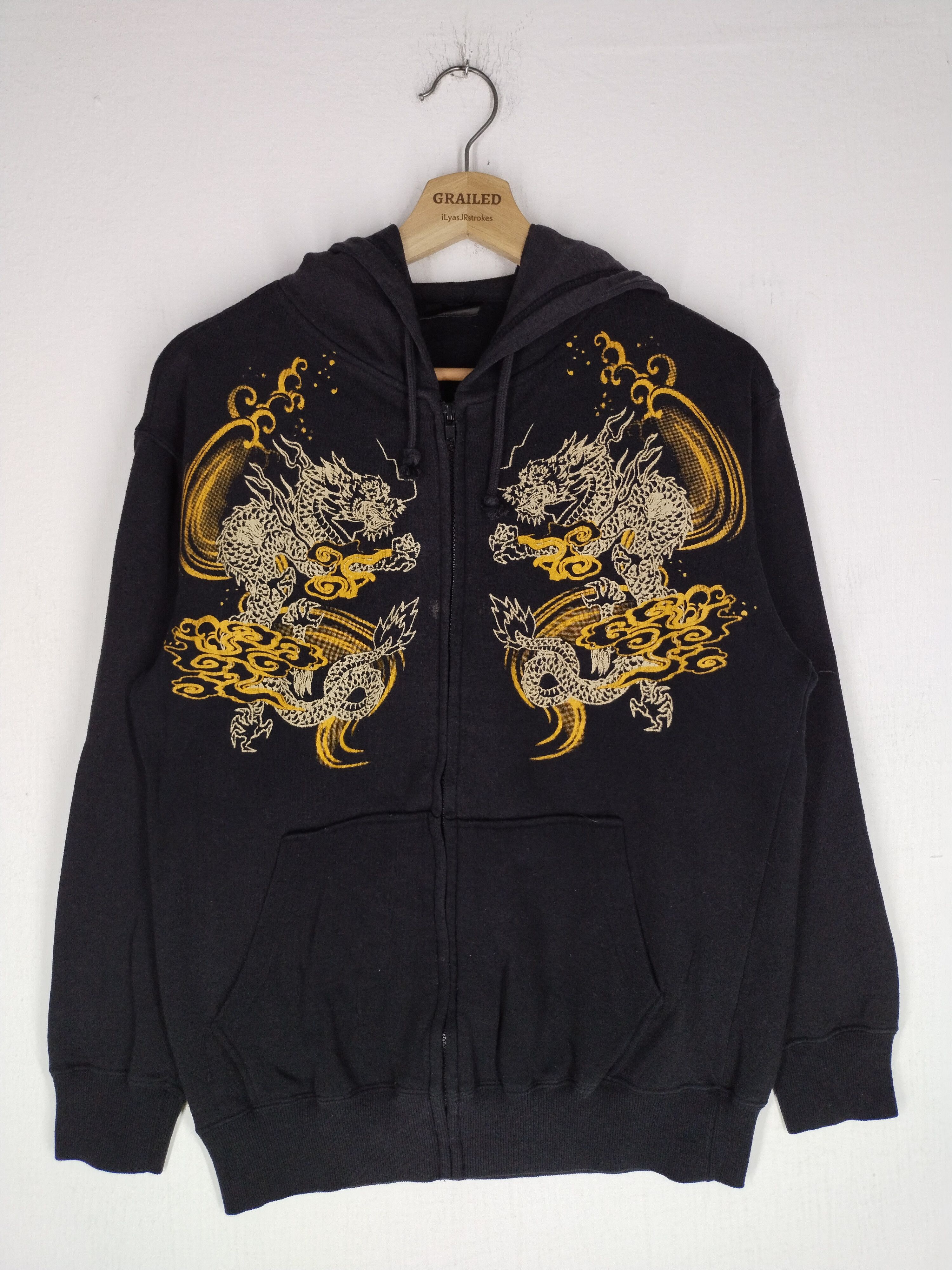 image of Sukajan Souvenir Jacket x Sukajan T Shirts Vintage Japanese Dragon Design Zipper Hoodie (Size Mediu