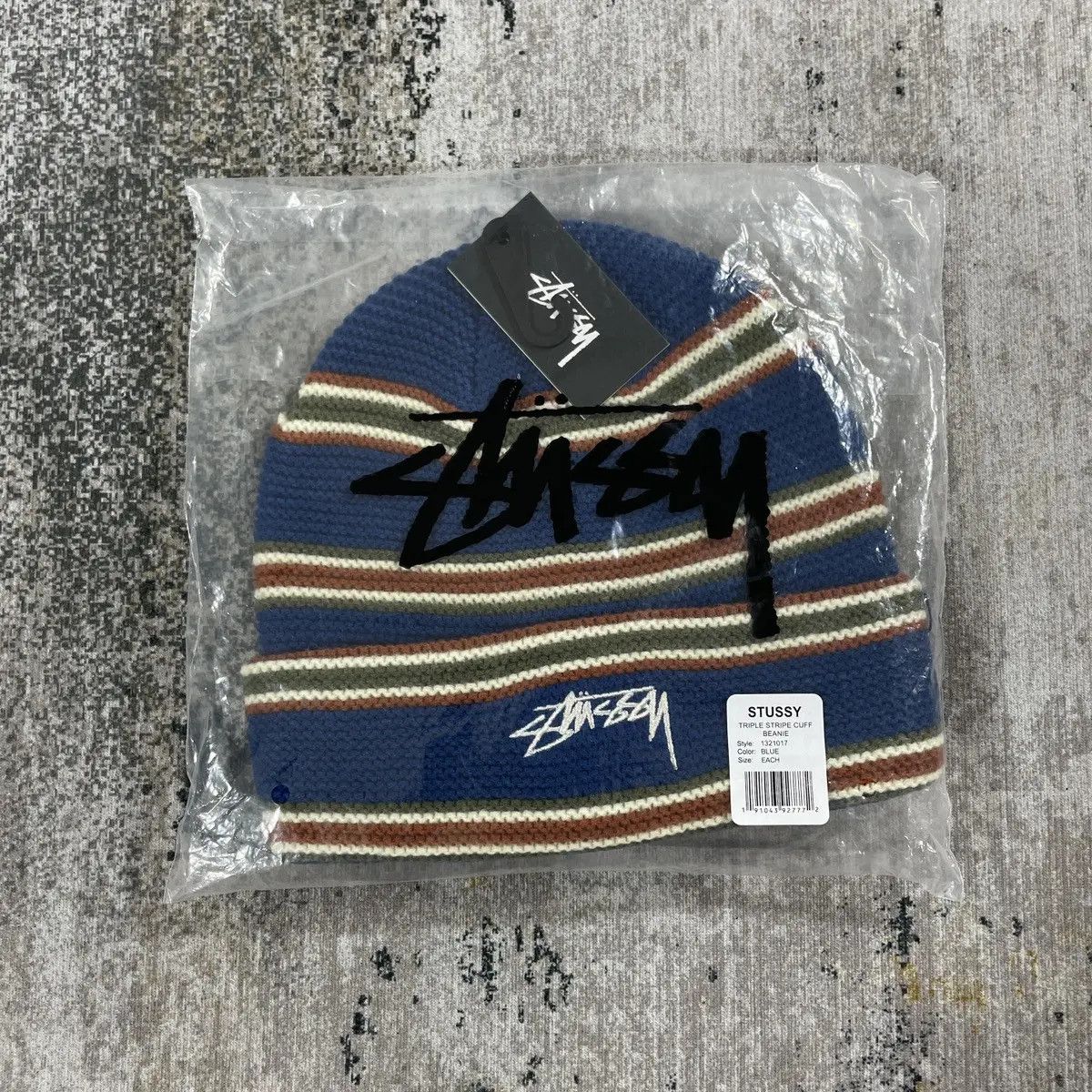 Stussy TRIPLE STRIPES BEANIE HAT // BLUE Size ONE SIZE - 5 Thumbnail