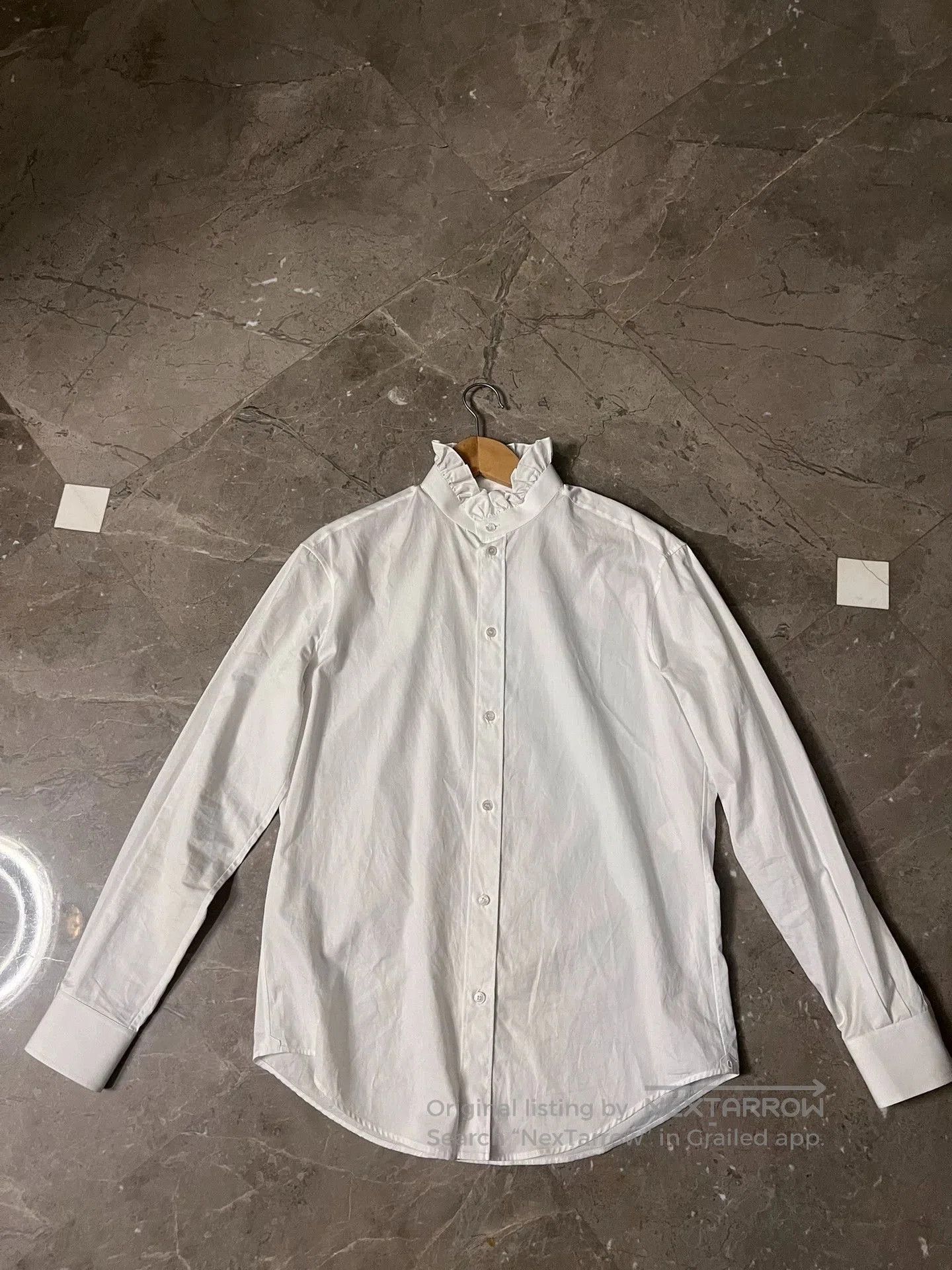 Celine White Ruffled Collar Long Sleeve Button. Size US M / EU 48-50 / 2 - 1 Thumbnail