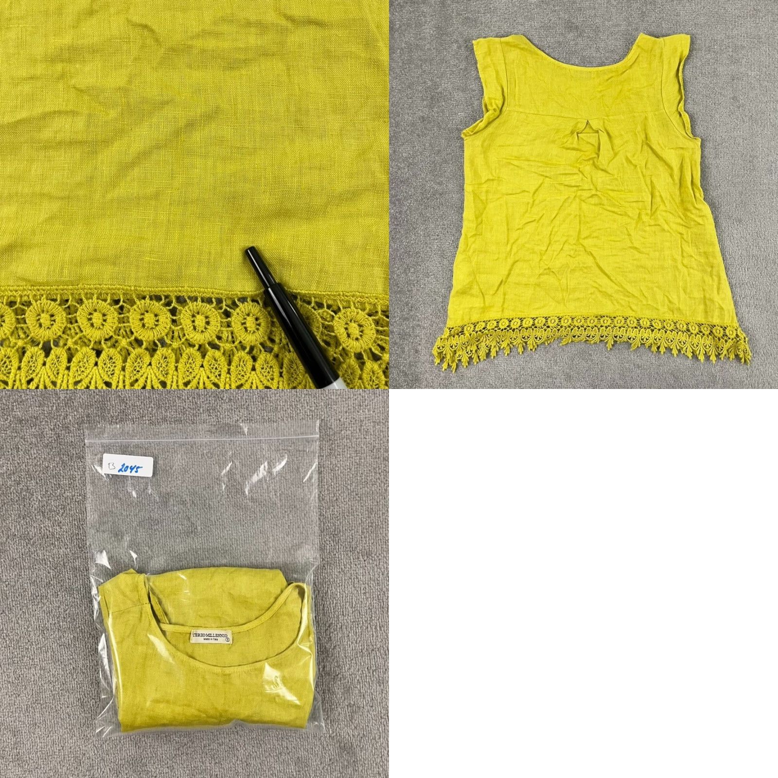 Vintage Terzo Millennio Blouse Shirt Womens Small Yellow Crochet Linen Sleeveless Italy Size S / US 4 / IT 40 - 8 Thumbnail