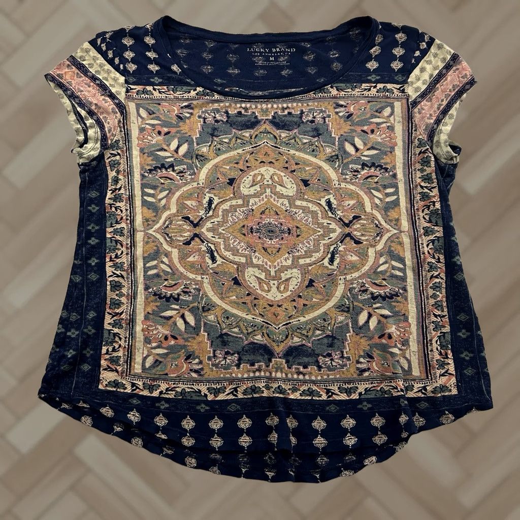 Lucky Brand Lucky Brand Burnout Short Sleeve Top Women M Blue Shirt Women Short Sleeve Burnout Blue Swing 90s (If applicable) Size M / US 6-8 / IT 42-44 - 1 Thumbnail
