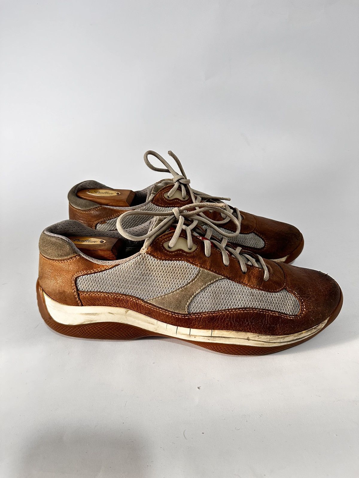 Prada America’s Cup Light Brown Low Top Sneakers.