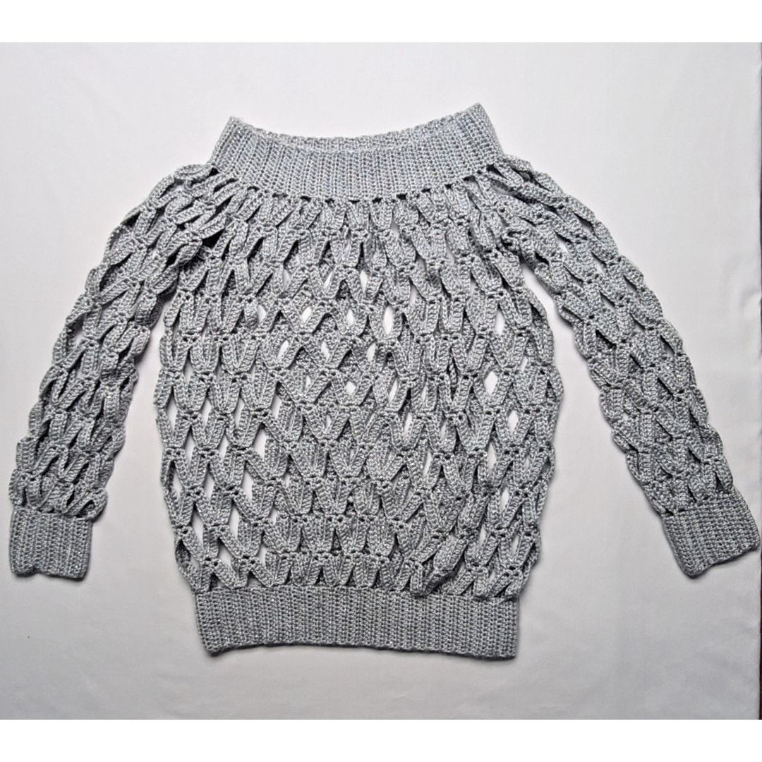 Handmade Knitted Off Shoulder Oversized M Crochet Sweater Sparkle Size M / US 6-8 / IT 42-44 - 1 Thumbnail