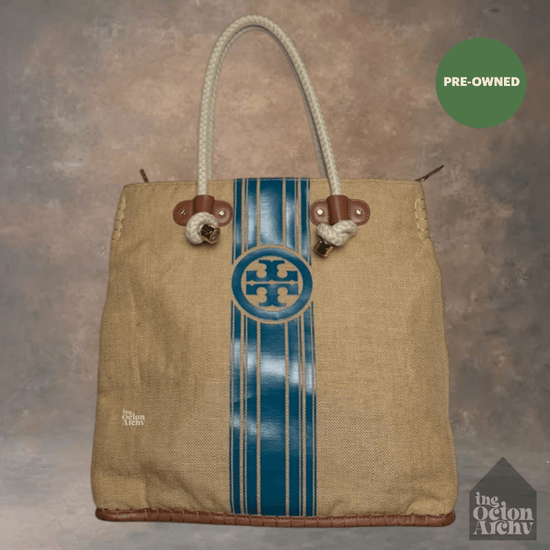 Tory Burch Tory Burch Burlap Striped Shopper Tote Bag Size ONE SIZE - 1 Thumbnail