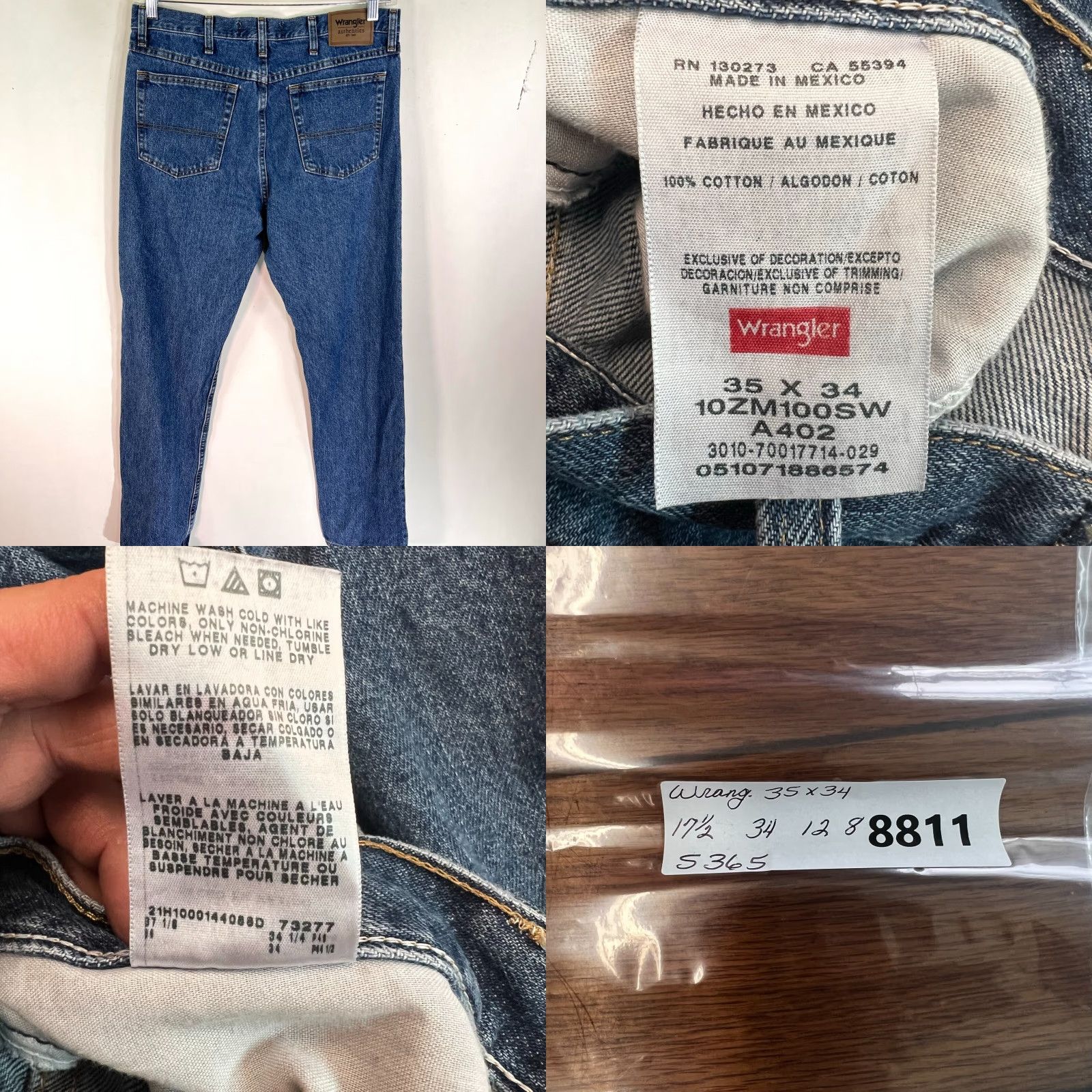 Wrangler VINTAGE Wrangler Authentic Straight Jeans Mens 35 x 34 Blue 80s 90s Denim Adjustable Rise High Men’s Jeans Size US 35 - 8 Thumbnail