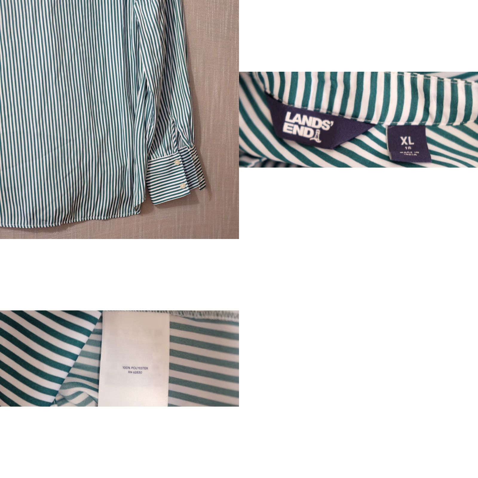 Lands' End Lands' End Shirt Green/White Stripe Mock Neck Button Up Womens XL Size XL / US 12-14 / IT 48-50 - 8 Thumbnail