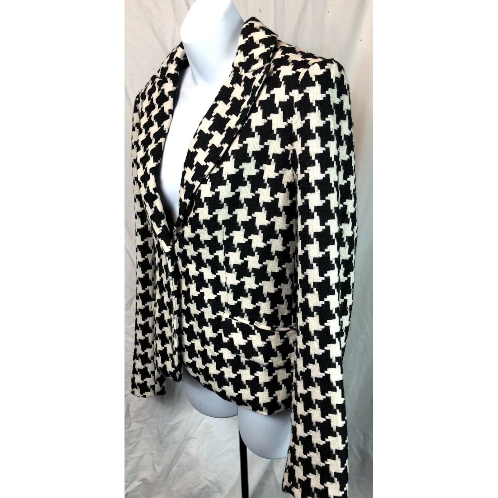 Vintage VINTAGE George By Mark Eisen Blazer 8 Blk/Ivory Houndstooth 2 Button Notch Collar Lined Short Jacket Womens Size M / US 6-8 / IT 42-44 - 2 Thumbnail