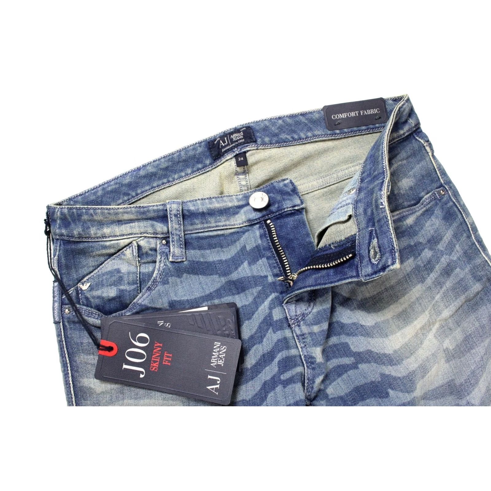 Vintage ARMANI JEANS Skinny Fit Women's Jeans W24 Zip Fly Faded Patterned Logo Blue Size 42" / US 20 - 4 Thumbnail