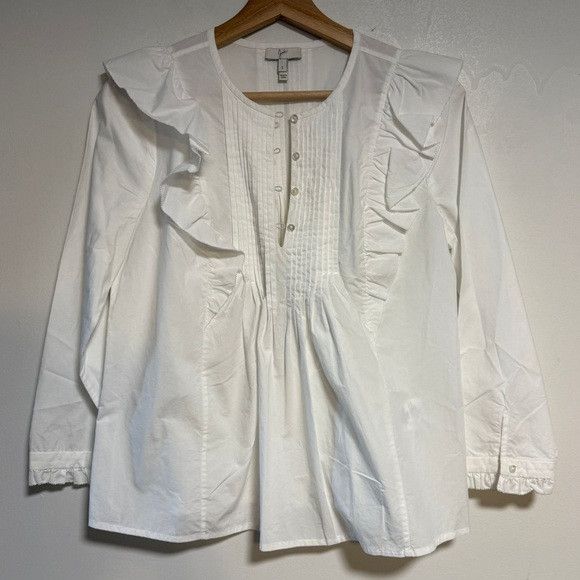 Joie Joie White Ruffle Front Pintuck Blouse Size S Size S / US 4 / IT 40 - 2 Thumbnail