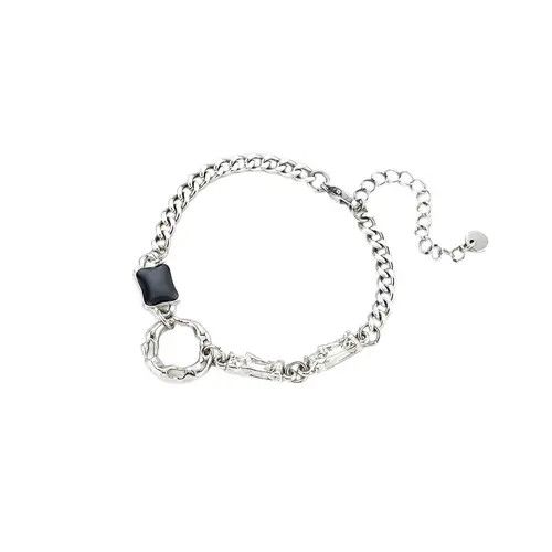 Jewelry Silver Chain Link Bracelet with Black Accent, Adjustable Size ONE SIZE - 4 Thumbnail