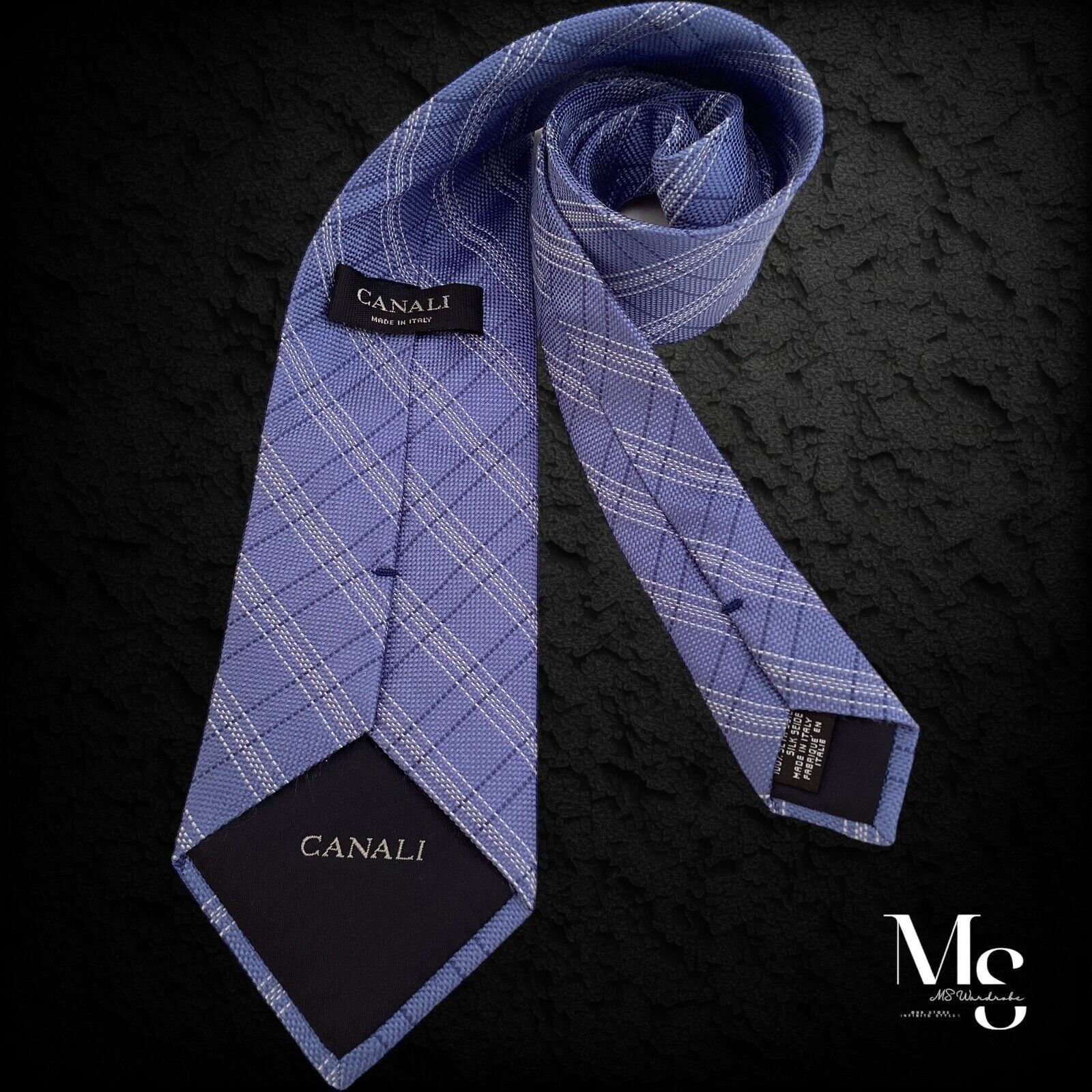Canali CANALI Blue PLaid Silk Tie Made In Italy W: 3.75" EX COND Size ONE SIZE - 2 Thumbnail