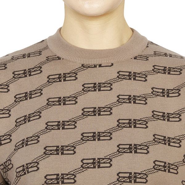 Balenciaga o1mt1gz1024 BB Monogram Crewneck Sweater in Beige/Brown Size XL / US 12-14 / IT 48-50 - 6 Thumbnail