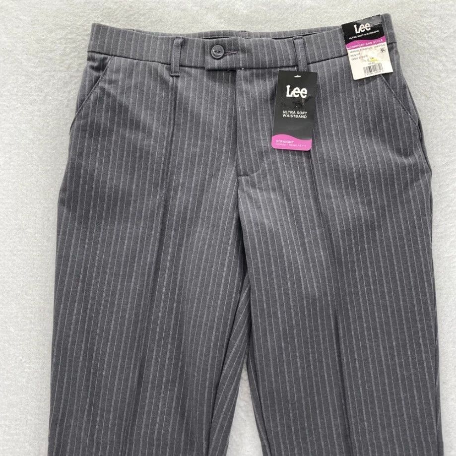 Lee Lee Pants Women's 8 Regular Fit Straight Gray Striped Stretch Mid Rise NWT Size 30" / US 8 / IT 44 - 2 Thumbnail