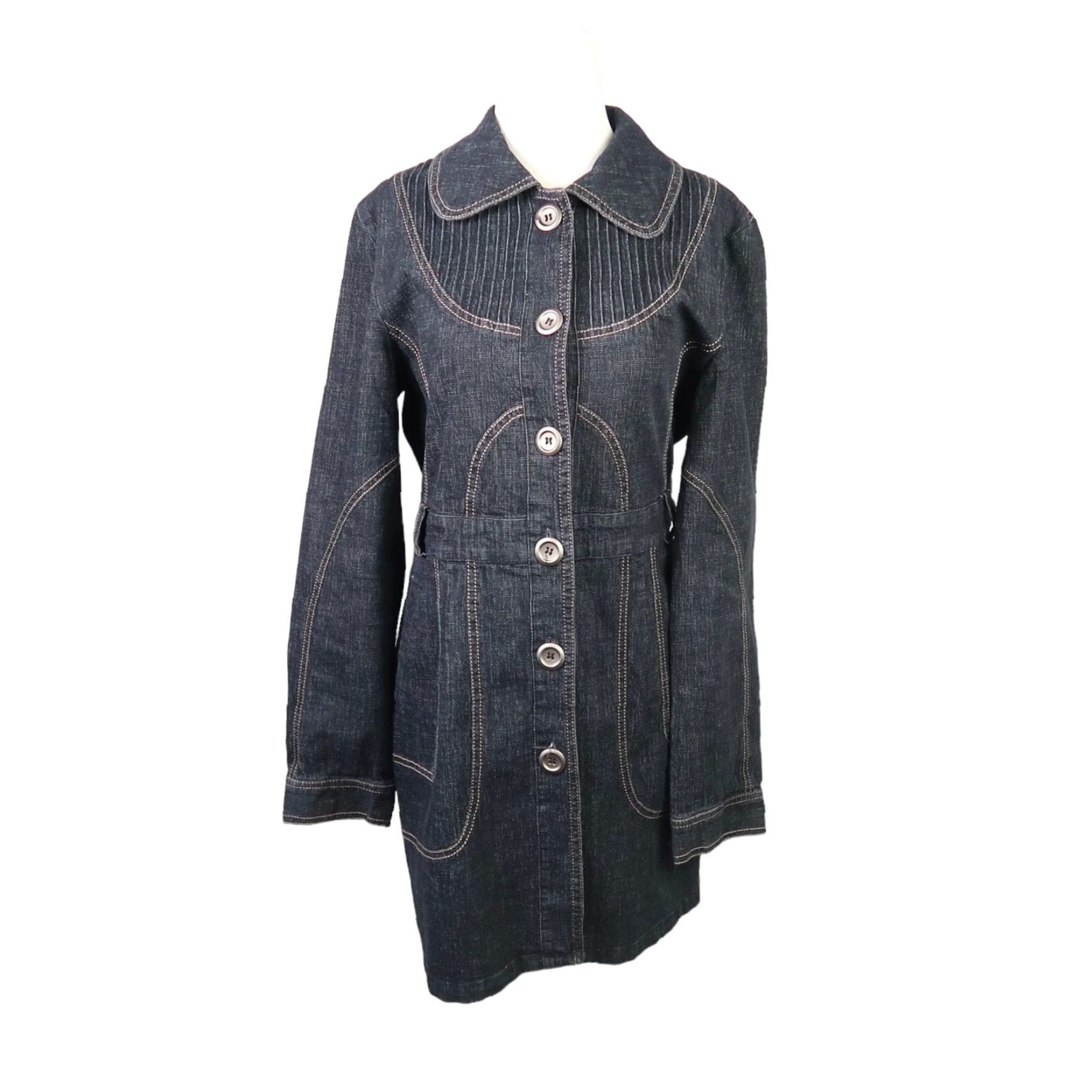 Denime VINTAGE 90s Freda denim jacket dark wash navy blue mid length Cotton jacket Regular Size 2 1990s Size XS / US 0-2 / IT 36-38 - 2 Thumbnail