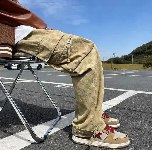Japanese Brand VIBE Elastic Waist Mens Chessboard Wide Leg Jeans Size US 30 / EU 46 - 2 Thumbnail