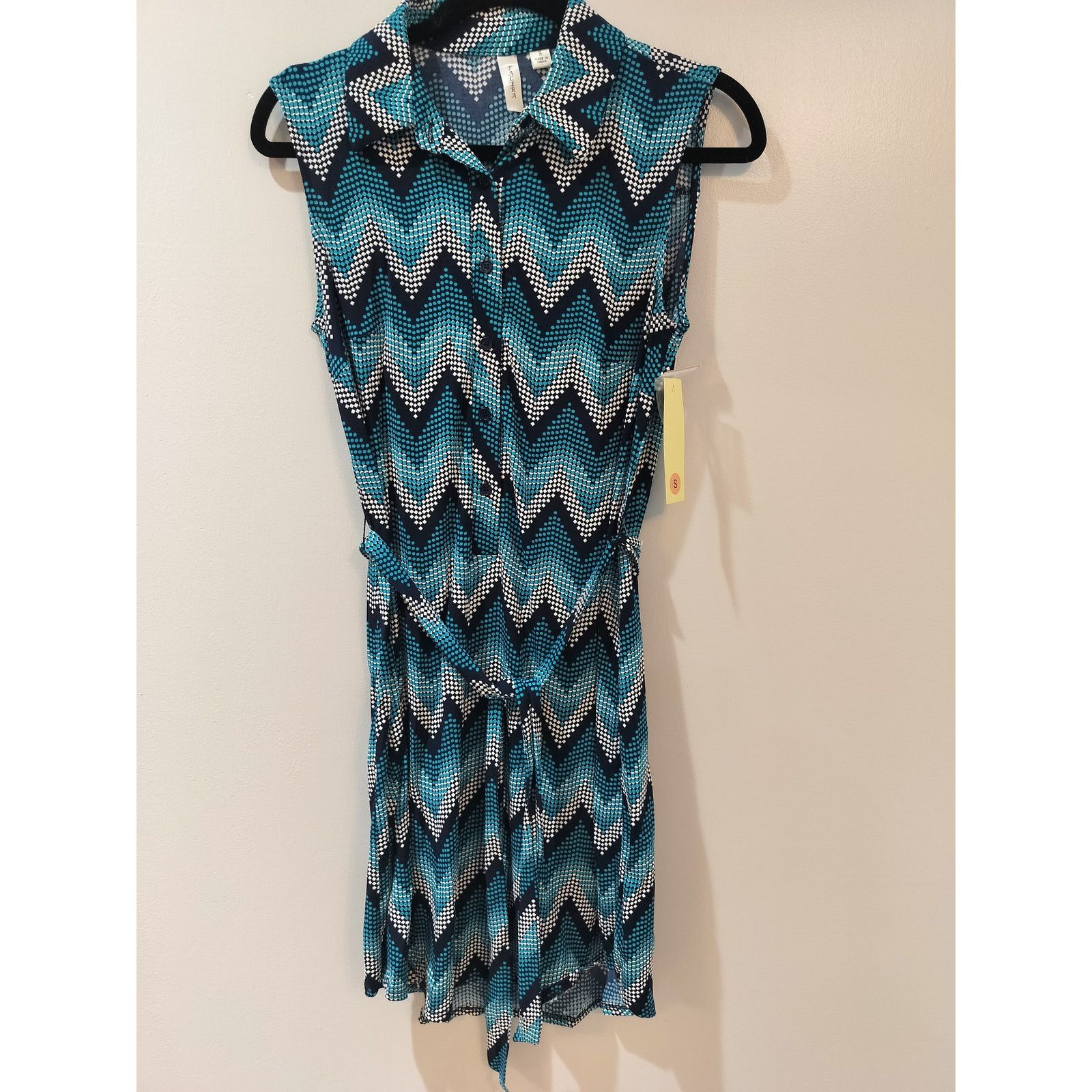 Other Tacera Chevron Print Sleeveless Shirt Dress S Tie Waist Blue Size S / US 4 / IT 40 - 1 Thumbnail