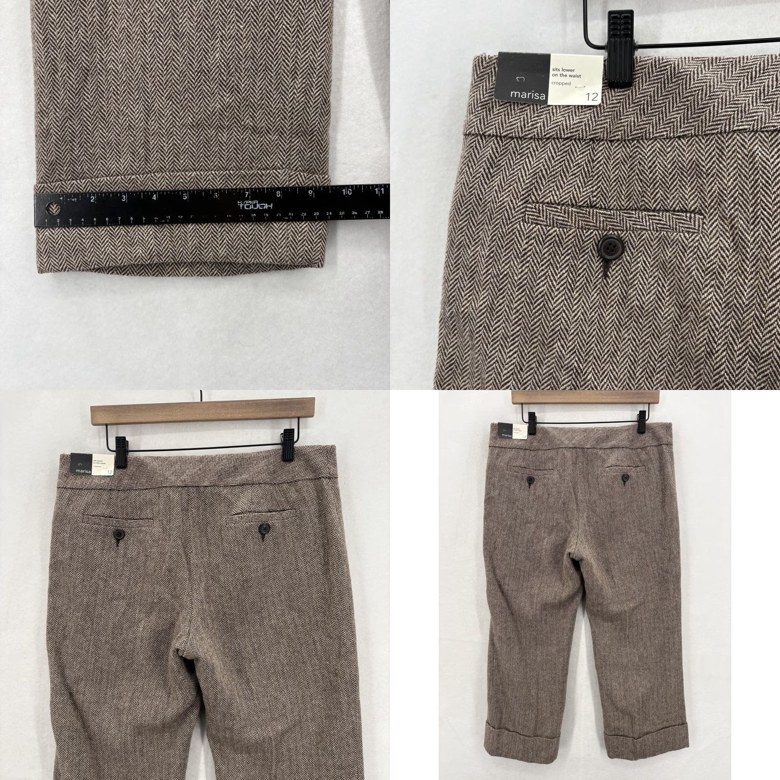 Ann Taylor Ann Taylor LOFT Marisa Cropped Dress Pants Womens 12 Brown Wool Herringbone Pants Dress Size 34" / US 12 / IT 48 - 9 Thumbnail