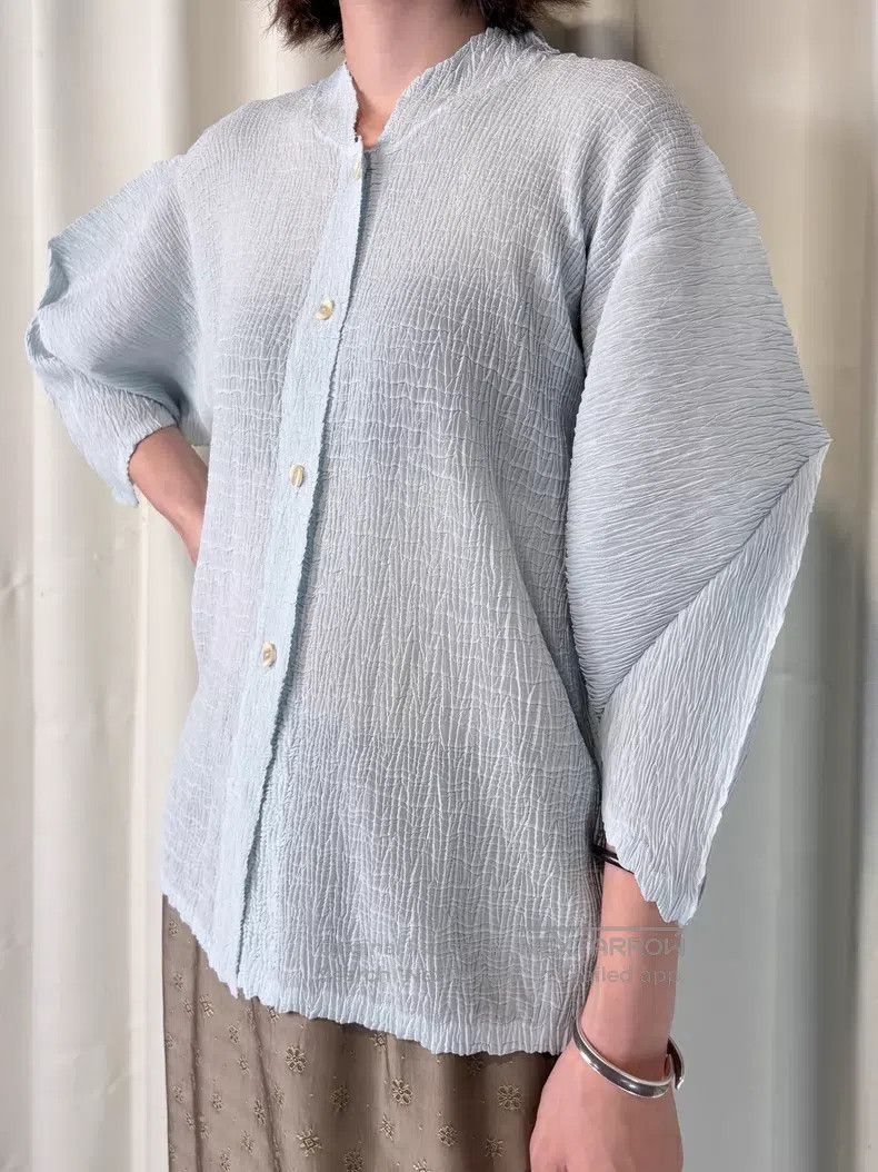 Kenzo Kenzo Vintage Light Blue Kite Texture Pleated Shirt Size M / US 6-8 / IT 42-44 - 1 Thumbnail