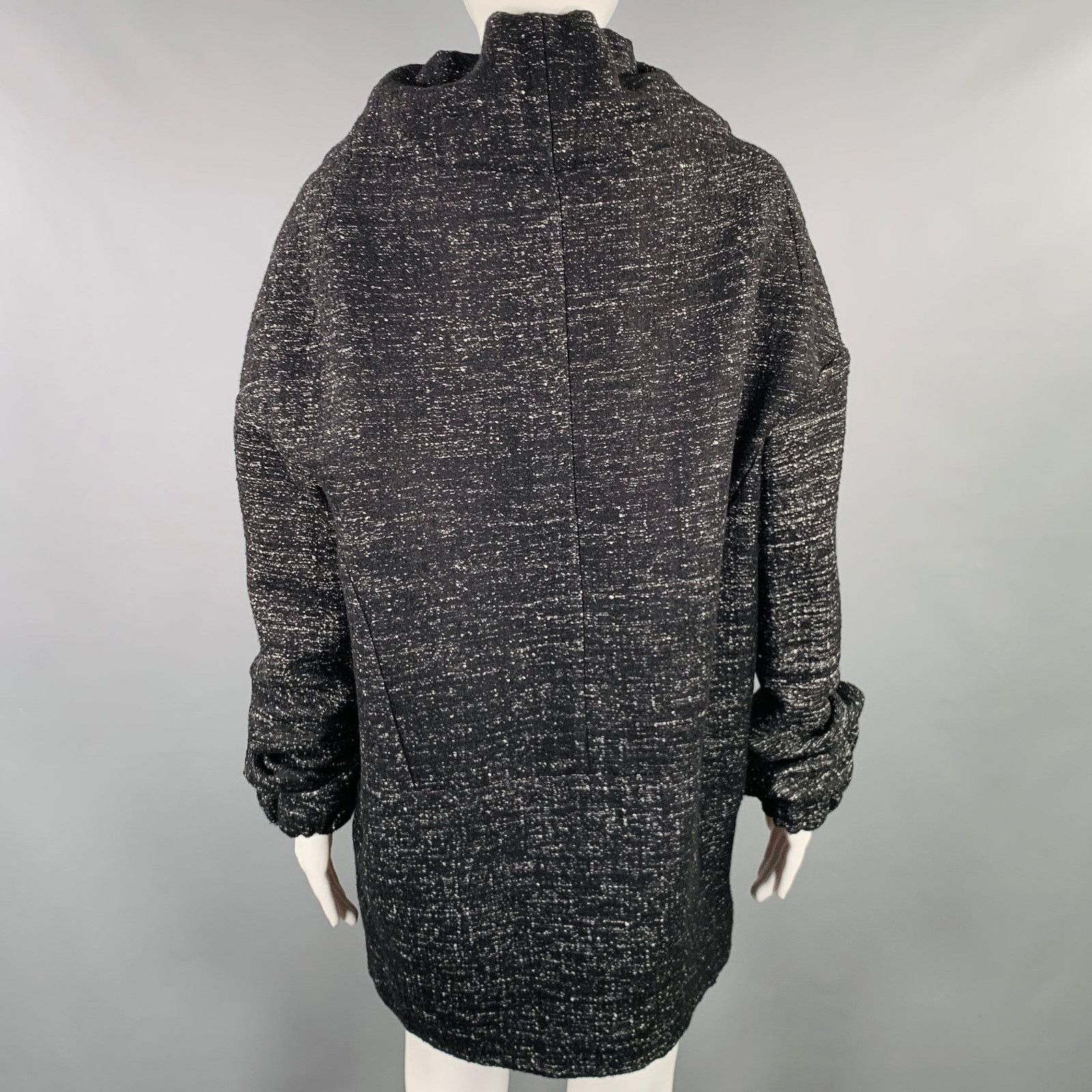 Marni MARNI Size 8 Black White Wool Blend Woven Ruched Zip Up Coat Size US XS / EU 42 / 0 - 4 Thumbnail