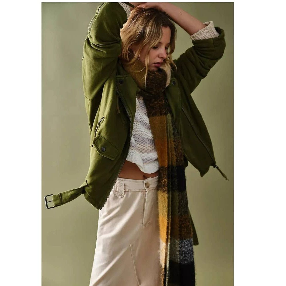 Free People New Free People WTF Rebel Rebel Knit Moto Jacket SM Olive Size S / US 4 / IT 40 - 5 Thumbnail
