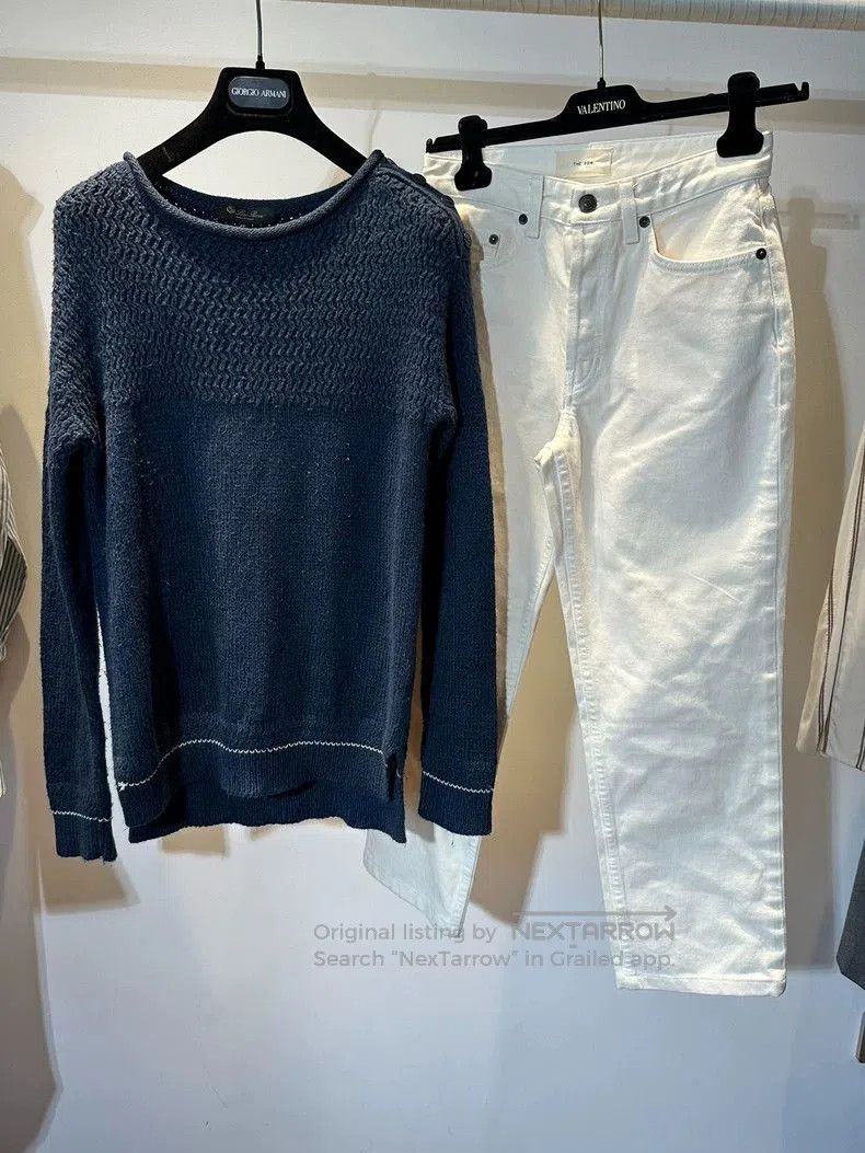The Row navy sweater and white jeans set . Size US M / EU 48-50 / 2 - 1 Thumbnail