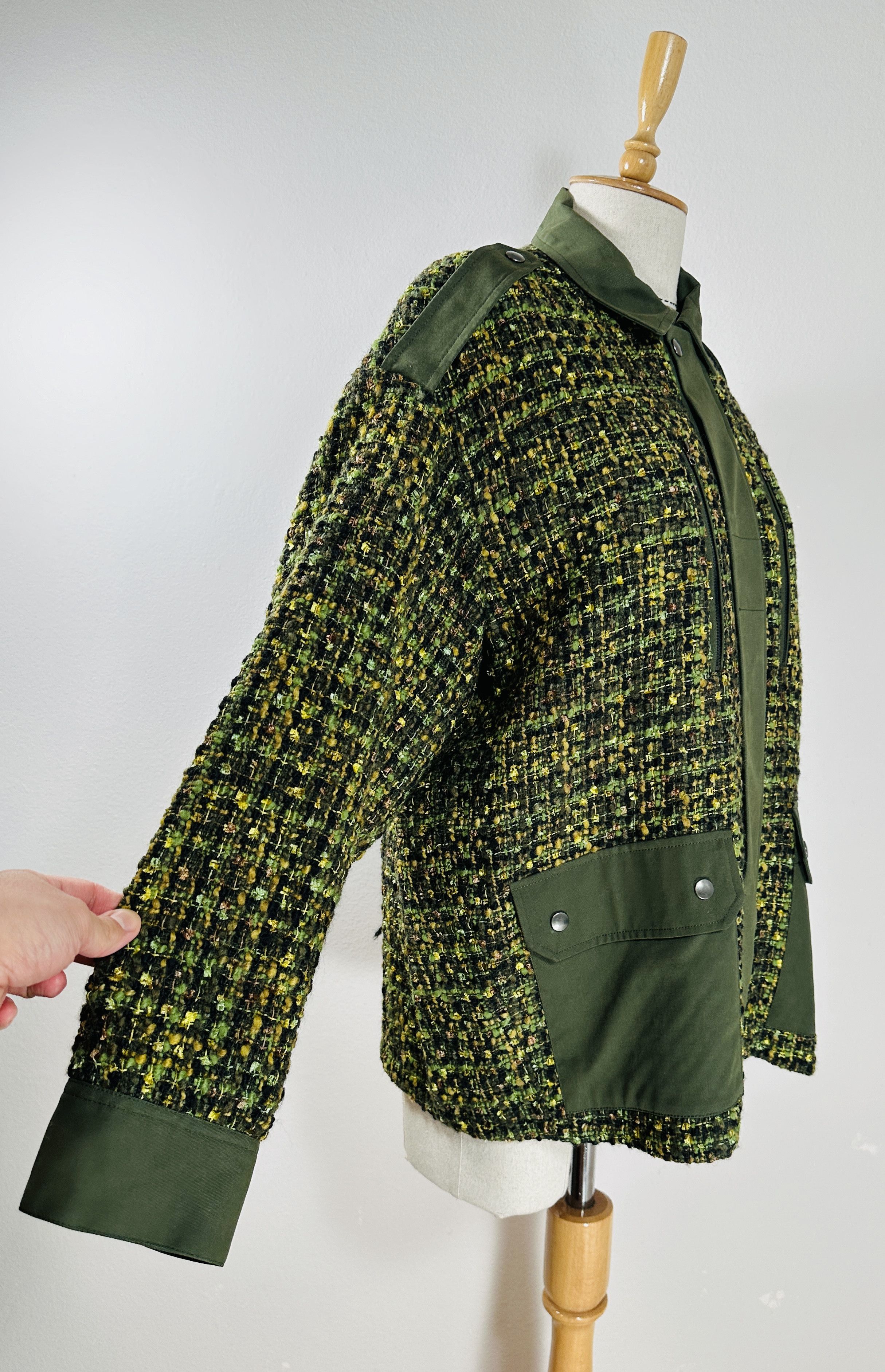 The Kooples Khaki Dual-material Tweed Jacket Size L / US 10 / IT 46 - 2 Thumbnail