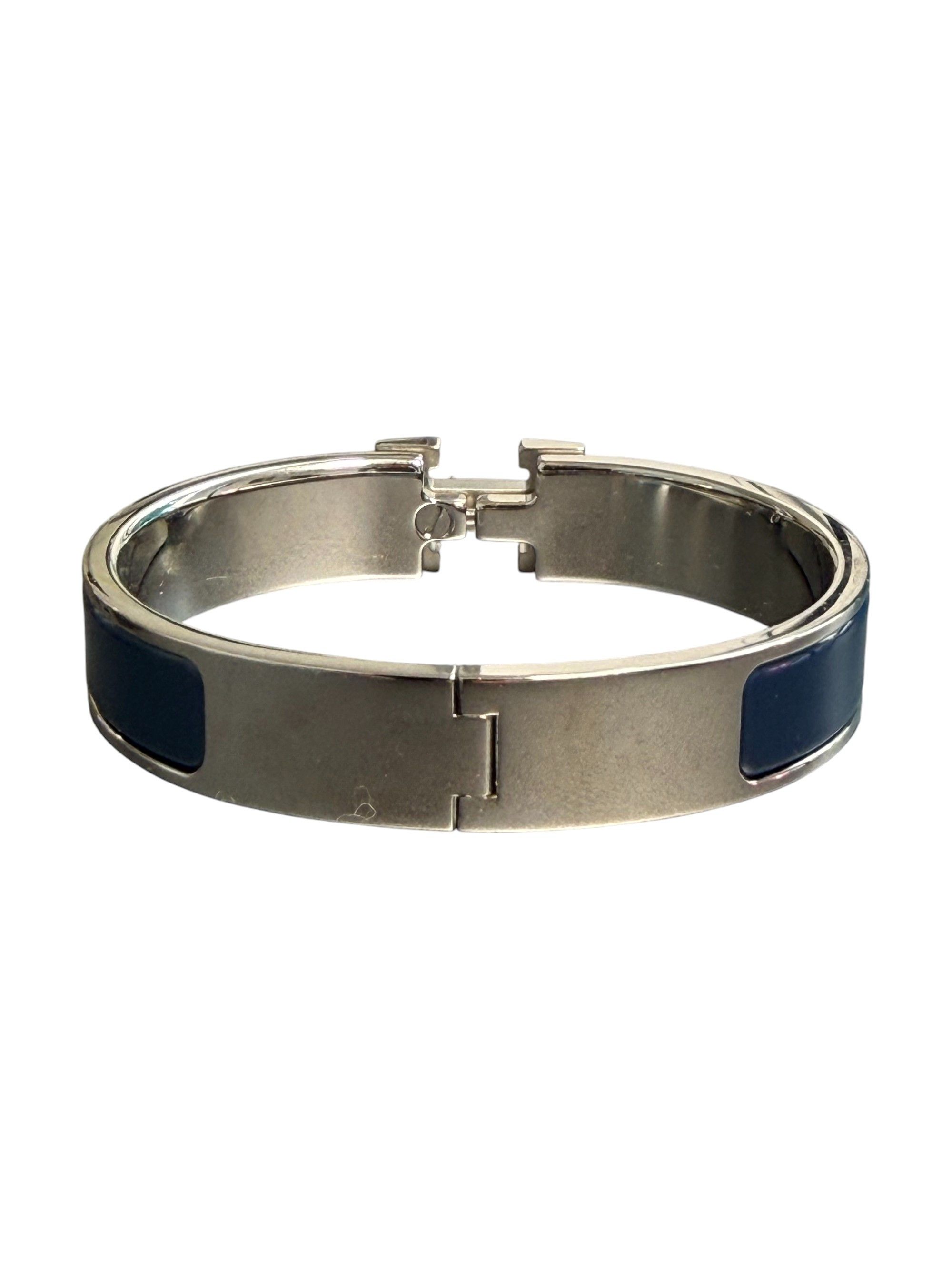 Hermes Hermes Clic Clac H Bracelet Enamel Navy Blue & Silver Small Size ONE SIZE - 4 Thumbnail