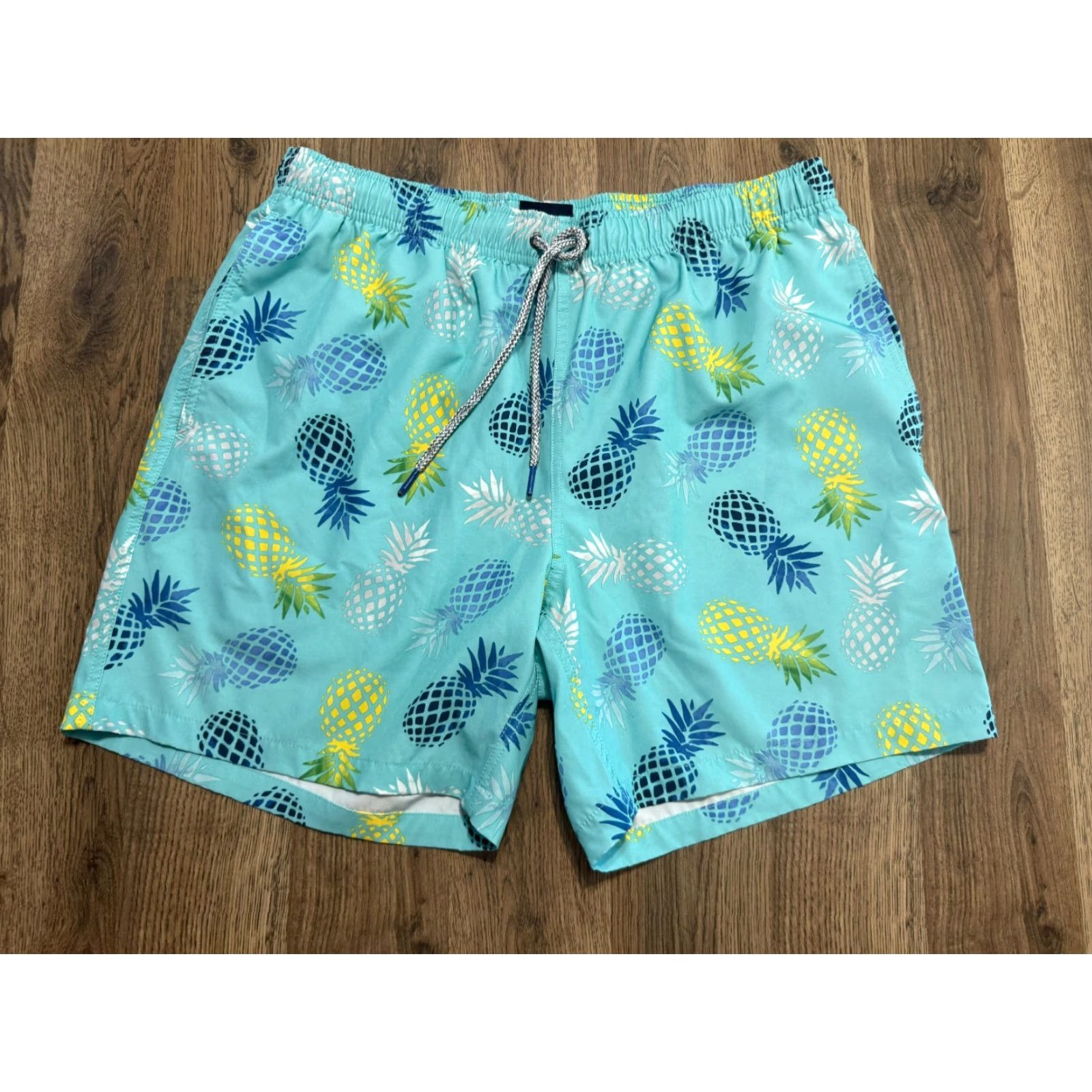 Vintage Rainforest Shorts Mens Medium Swim Trunks Blue Green Yellow Tie Waist Pineapples Jeans? Size US 31 - 2 Thumbnail