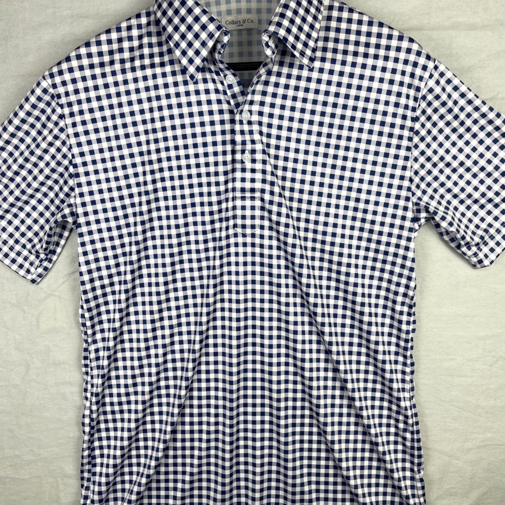 CO Collars & Co Polo Shirt Mens Large Blue Gingham Shirt Size 42R - 2 Thumbnail