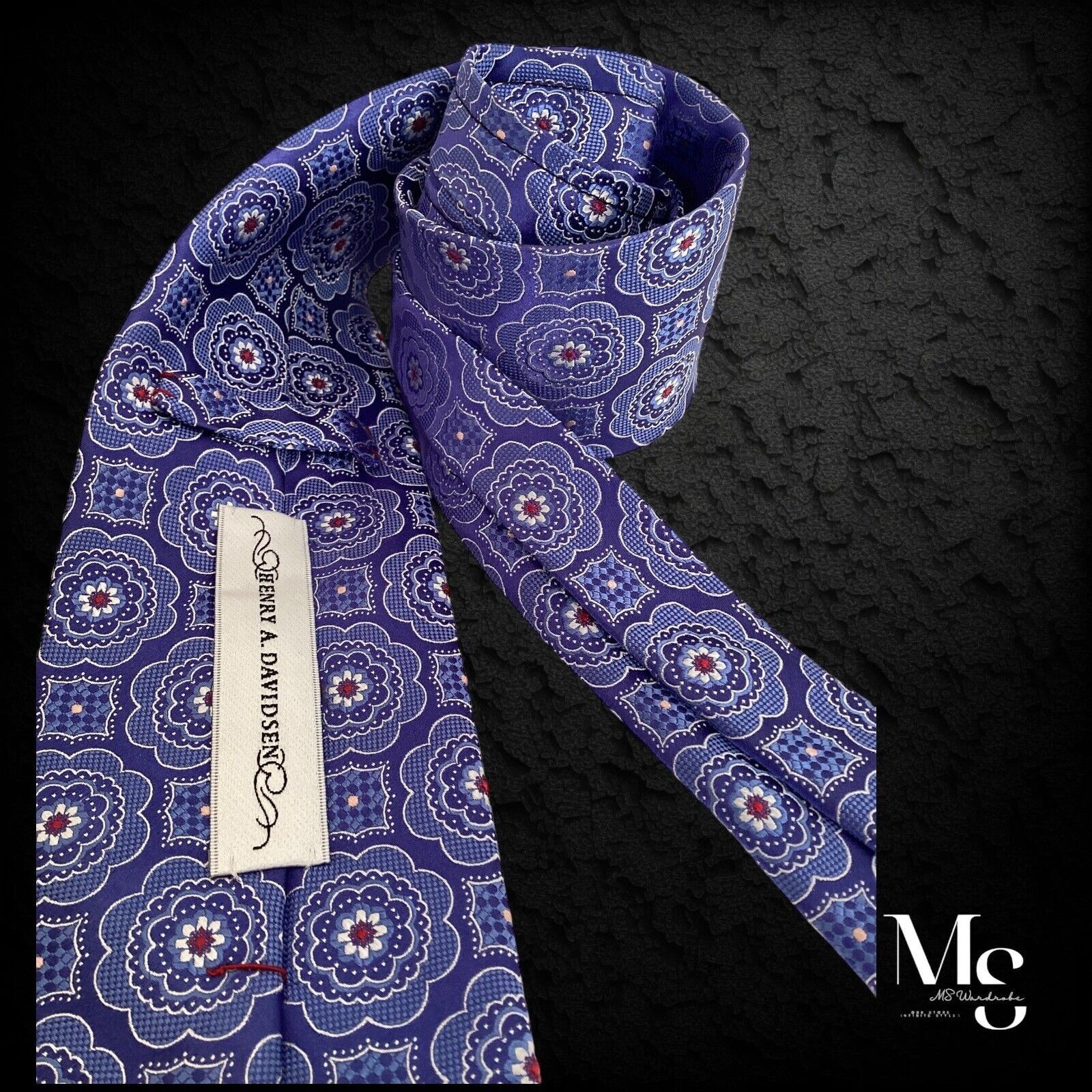Other HENRY A. DAVIDSEN Blue Medallion Print Silk Tie W:3.4’’ NWO Size ONE SIZE - 3 Thumbnail