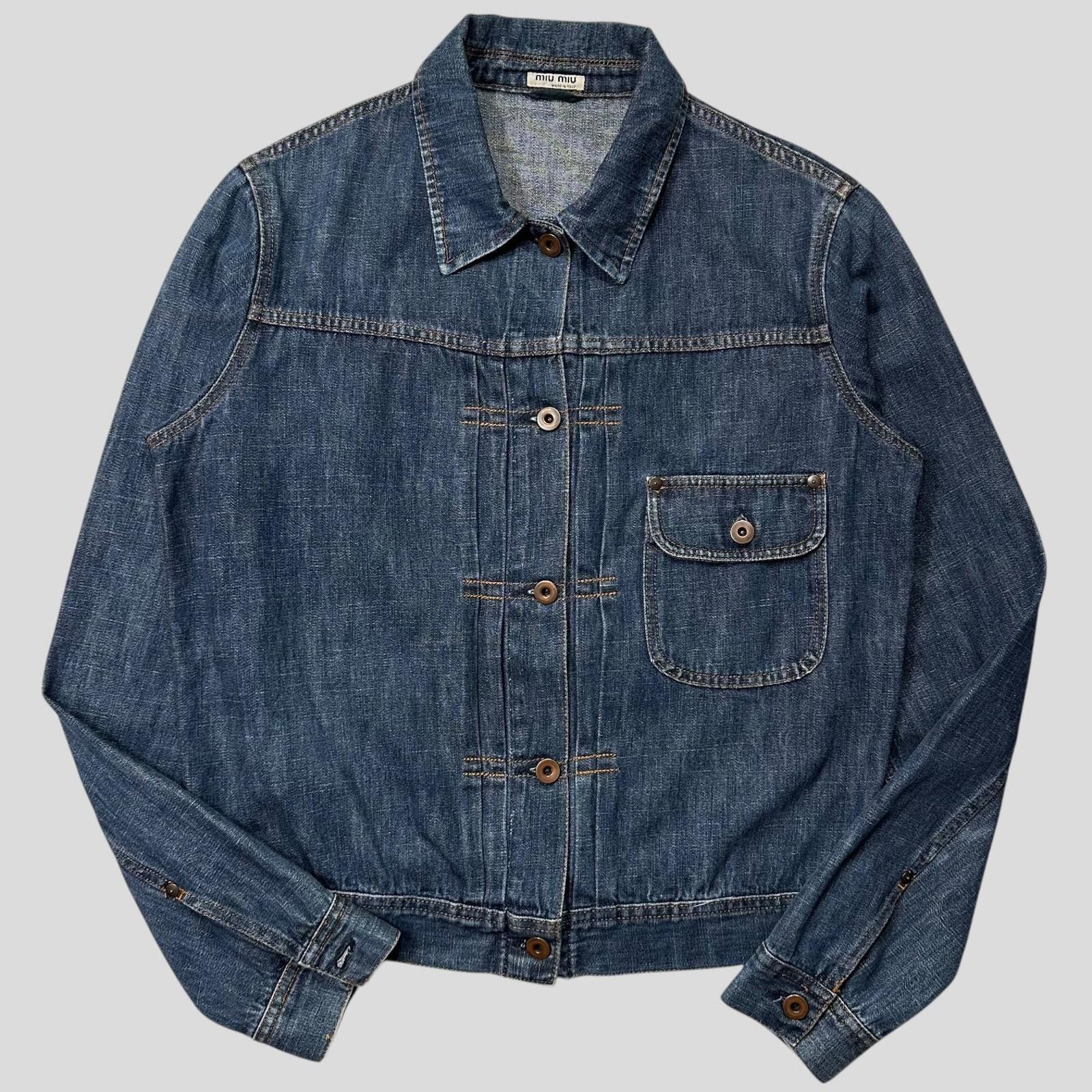Miu Miu Miu Miu 2001 Runway Denim Fiammoto Pleated Work Jacket - S/M Size US M / EU 48-50 / 2 - 3 Thumbnail