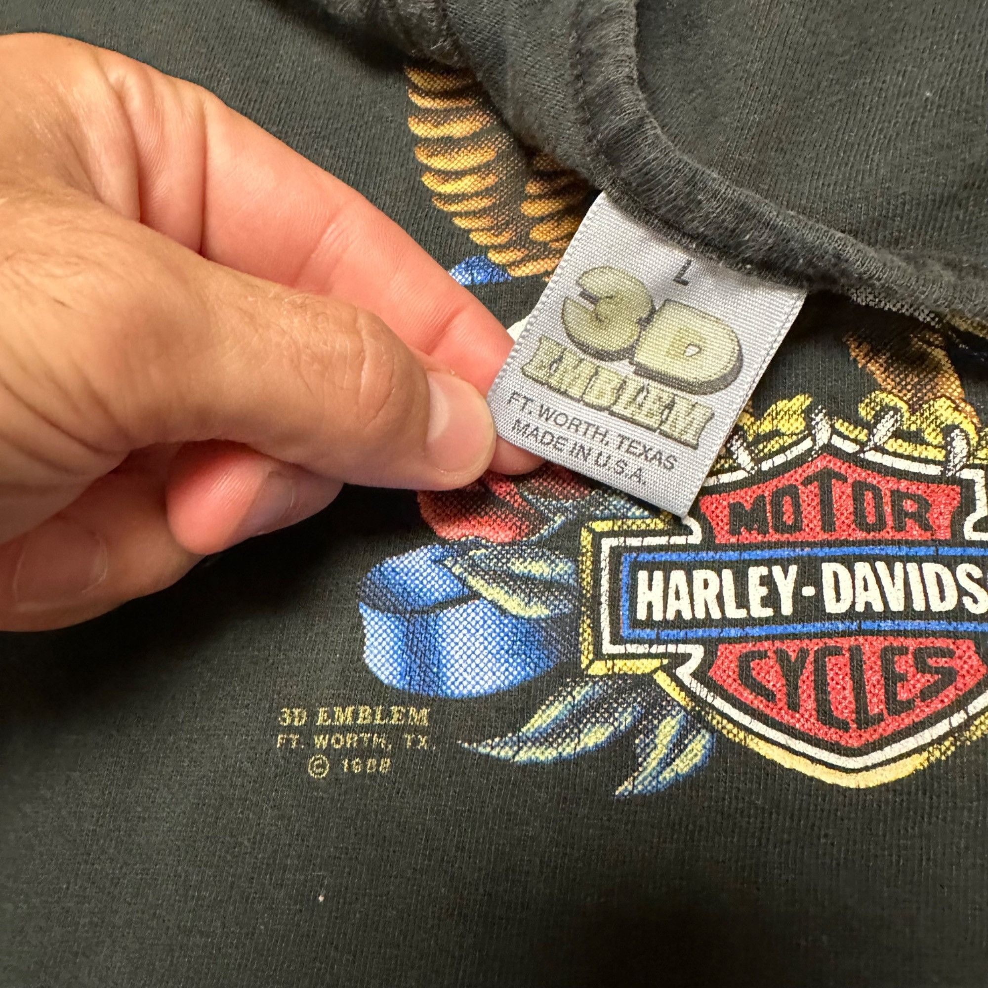 Harley Davidson × Vintage Vintage 1988 Women’s 3D Emblem Harley Davidson Shirt Size L / US 10 / IT 46 - 3 Thumbnail