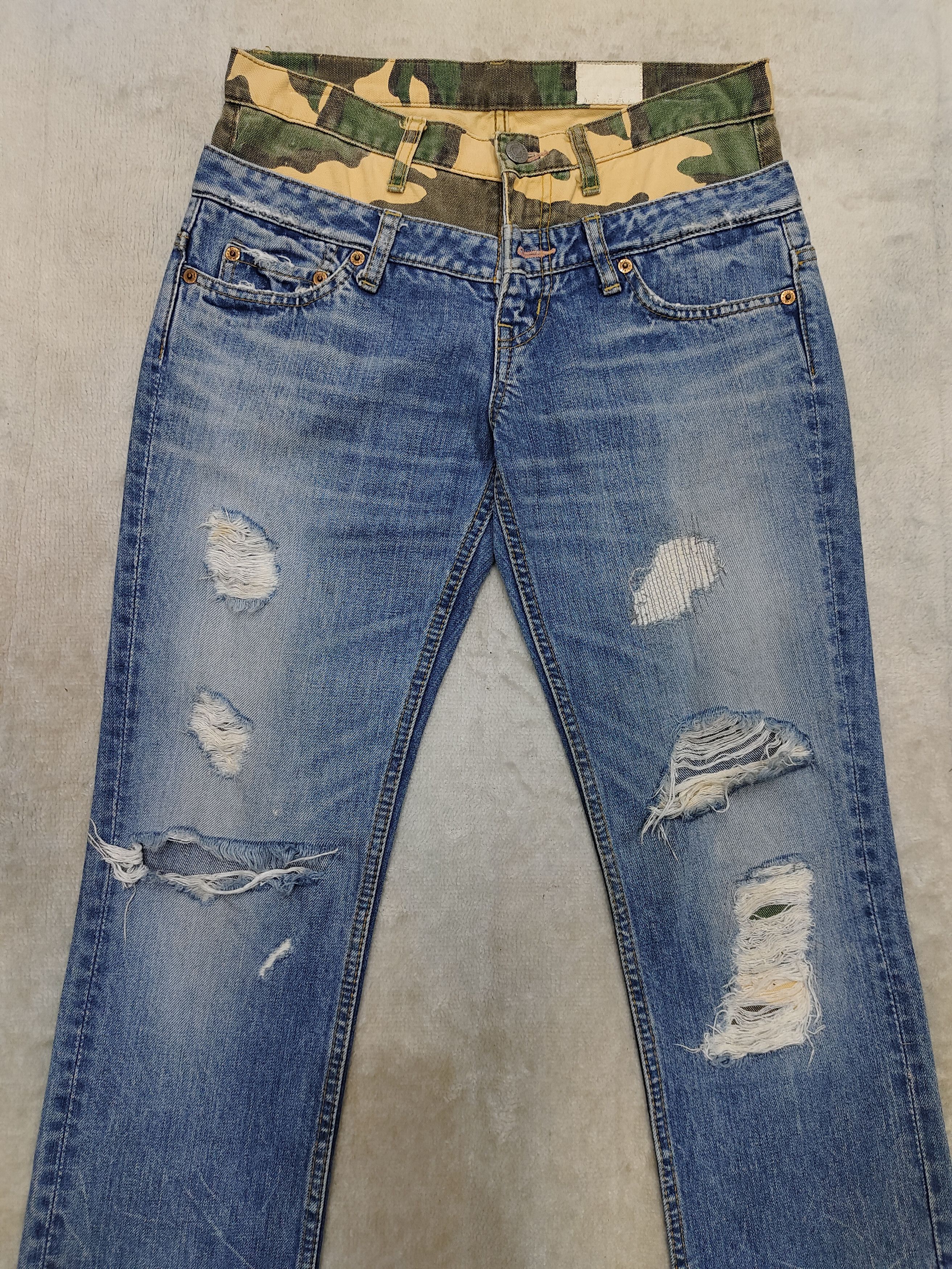 Japanese Brand 🇯🇵Vtg Antgauge🇯🇵Camouflage Pacthwork Ripped Double Waist Size 28" / US 6 / IT 42 - 2 Thumbnail