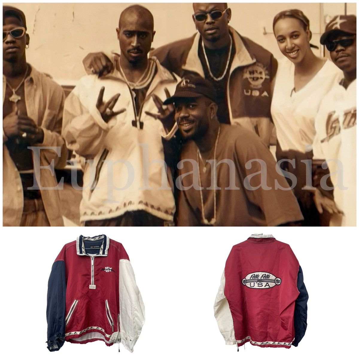 image of Marc Buchanan x Pelle Pelle Windbreaker Style Worn By 2Pac Vintage 90's in Blue/Red/White (Size 2XL