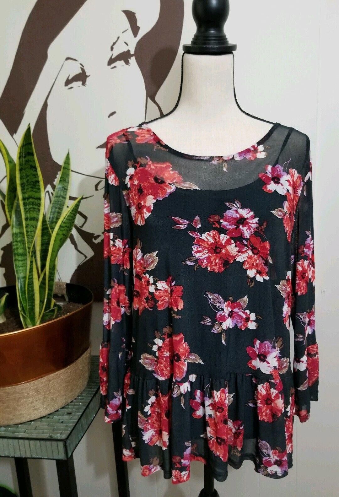 Acne Studios Signature Studio Top Large Black Sheer Floral Stretch Bell Size L / US 10 / IT 46 - 1 Thumbnail