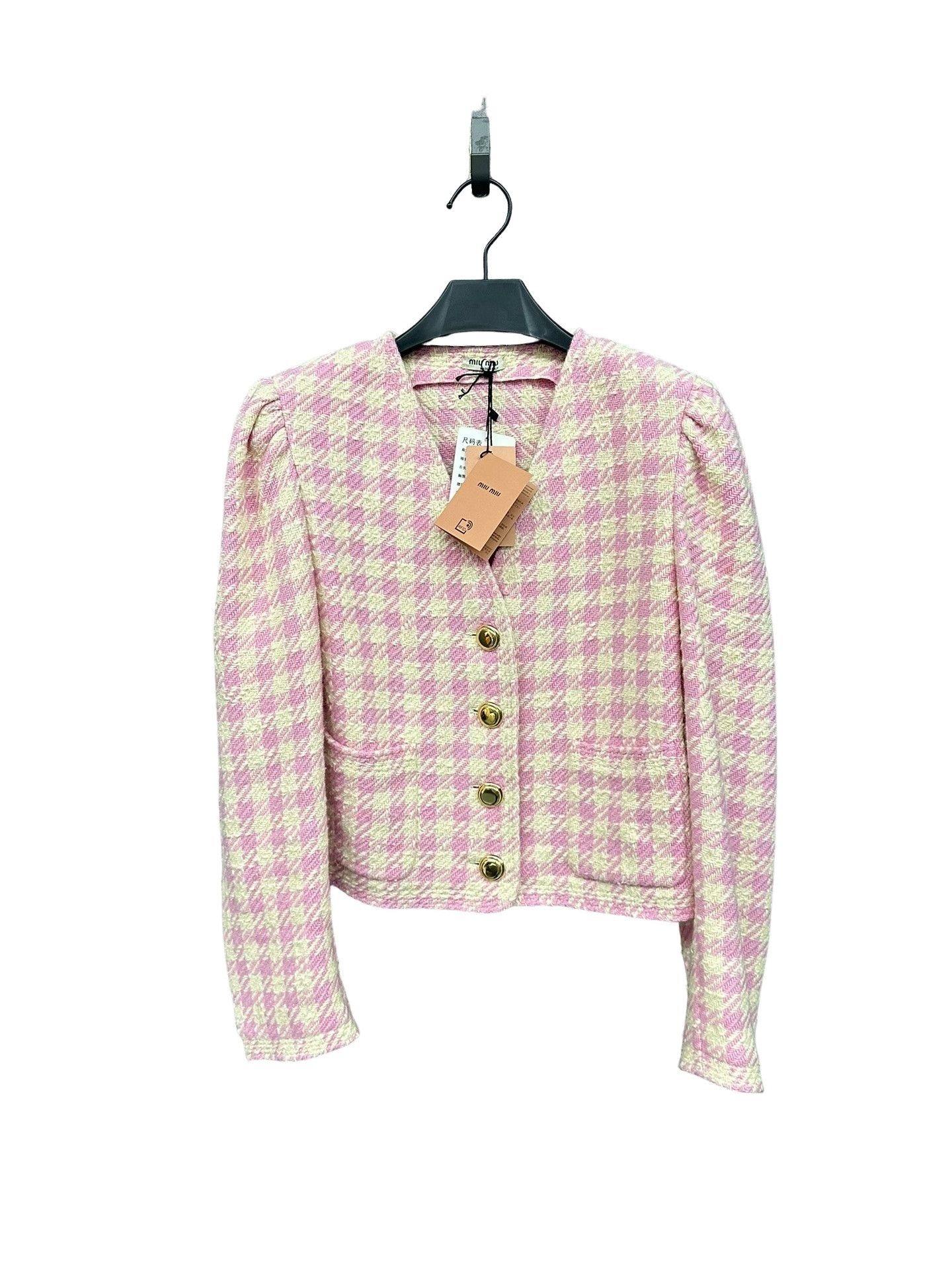 Miu Miu Miu Miu Pink Houndstooth Tweed Jacket Size 38 Size XS / US 0-2 / IT 36-38 - 1 Thumbnail