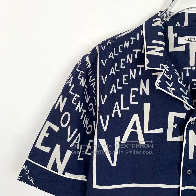 Valentino Valentino Blue letters printed cotton lapel short-sleeved Size US S / EU 44-46 / 1 - 3 Thumbnail