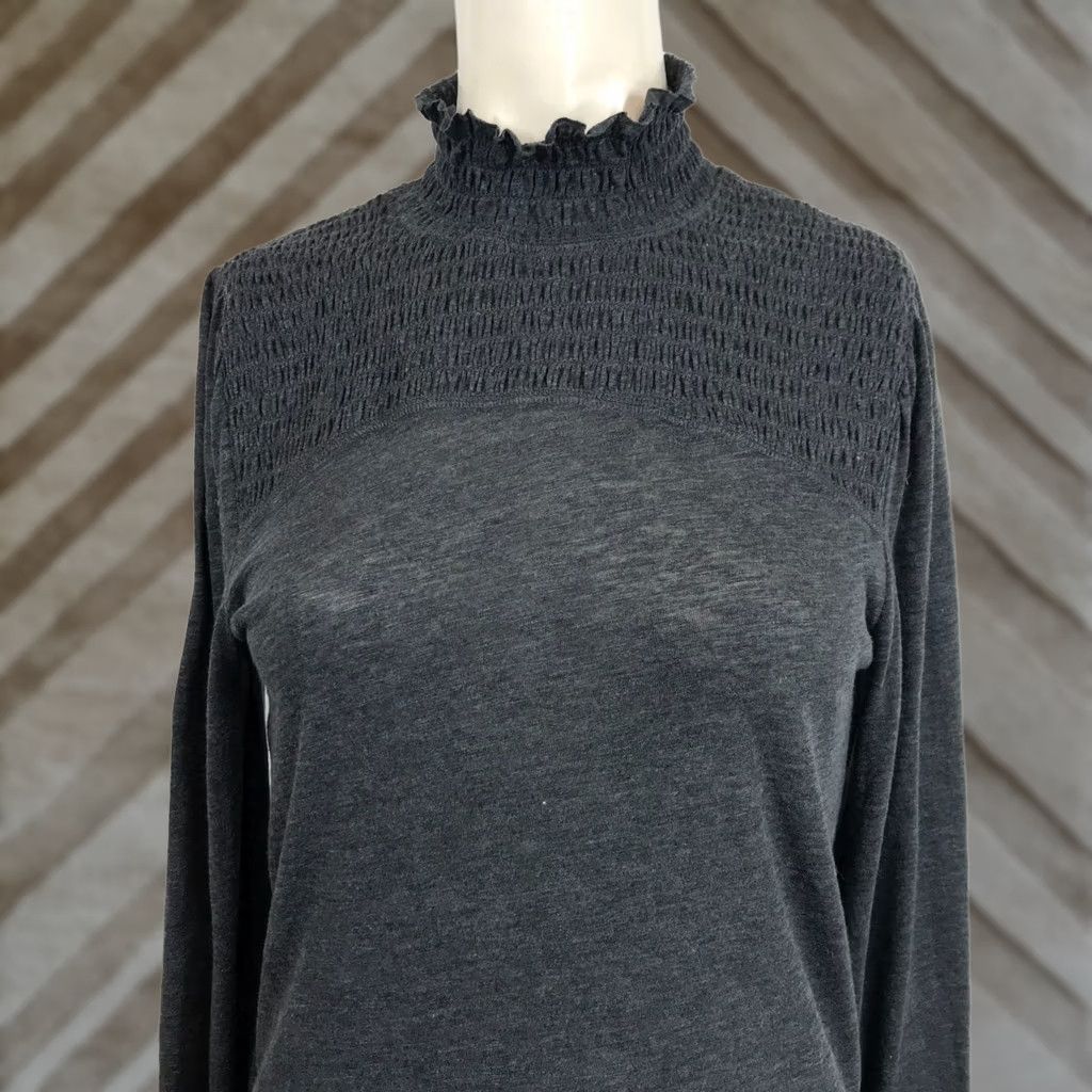 Vintage WE THE FREE Women's Large Gray Long Sleeve High Neck Smocked Top Shirt Size L / US 10 / IT 46 - 1 Thumbnail