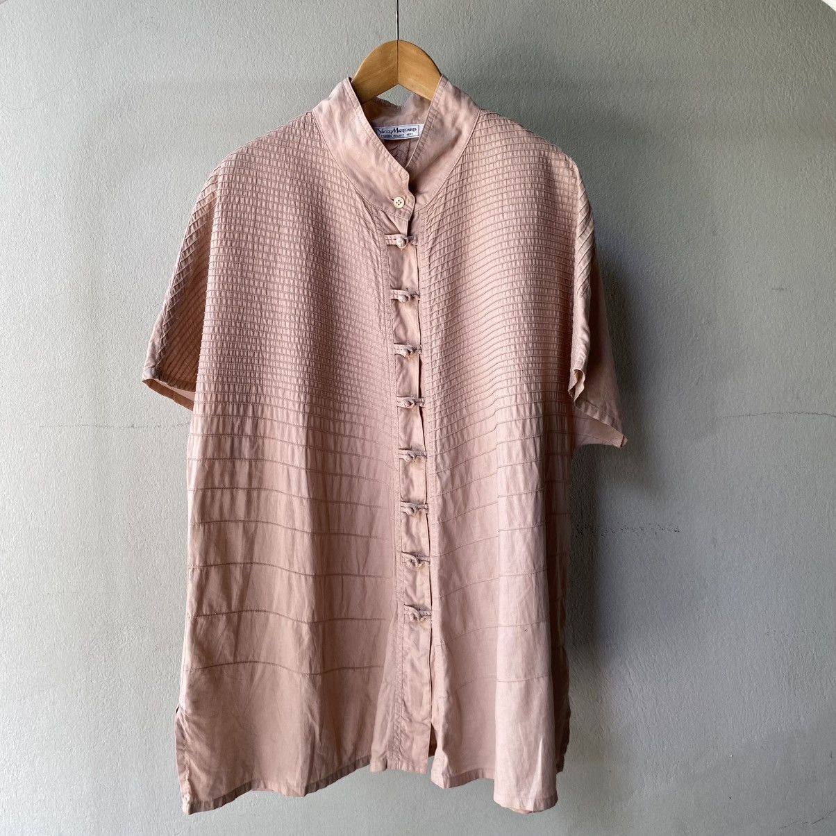 Japanese Brand Yacco MARICARD Pink Textured Short Sleeve Mandarin Collar Size XL / US 12-14 / IT 48-50 - 5 Thumbnail