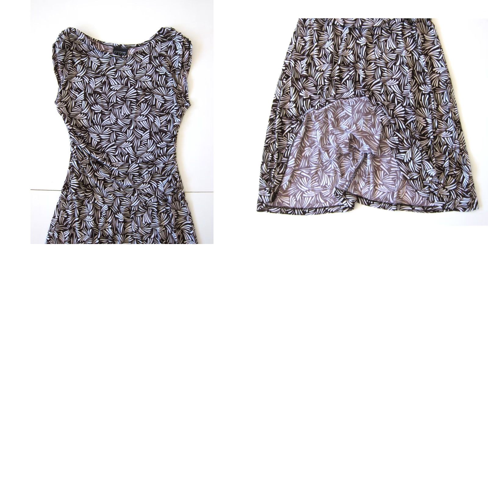 Vintage En Focus Studio Dress Brown White Floral Stretch Cap Sleeve Empire Sheath Size 6 Size M / US 6-8 / IT 42-44 - 8 Thumbnail