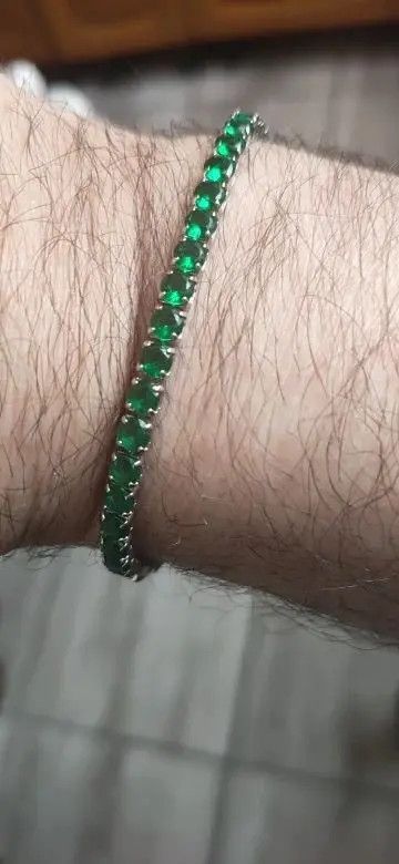 Sterling Silver 4mm Tennis Chain Sterling Silver Green Bracelet Size ONE SIZE - 2 Thumbnail